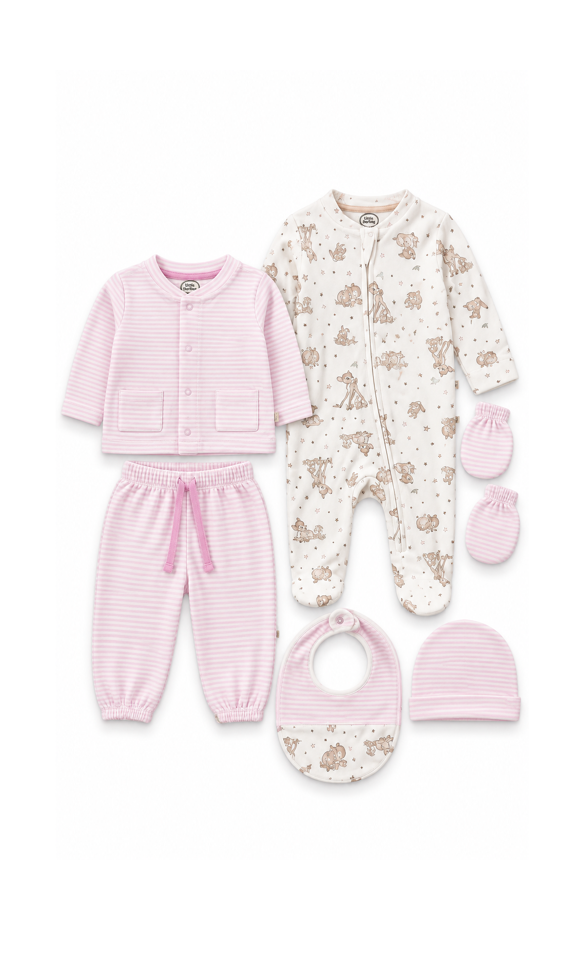 Newborn Baby Gift Set Pink & Cream Striped Animal Print