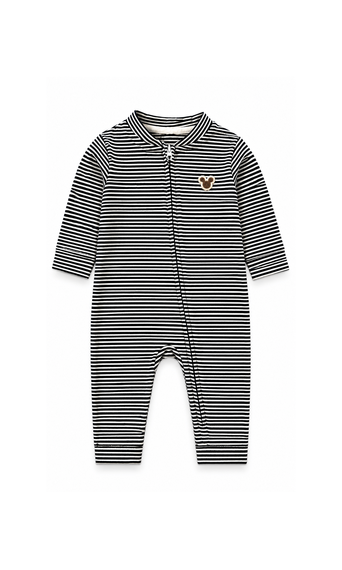Baby Rompers Black & White Striped and Beige Bear Print Pack of 2