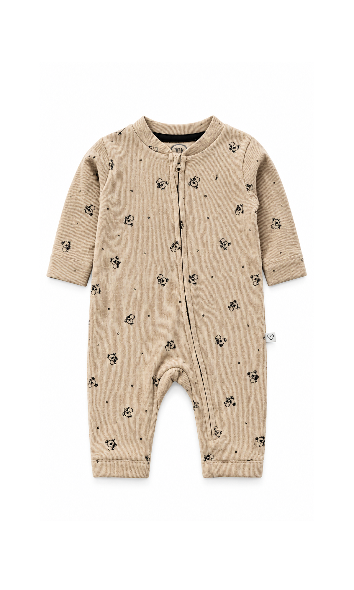 Baby Rompers Black & White Striped and Beige Bear Print Pack of 2
