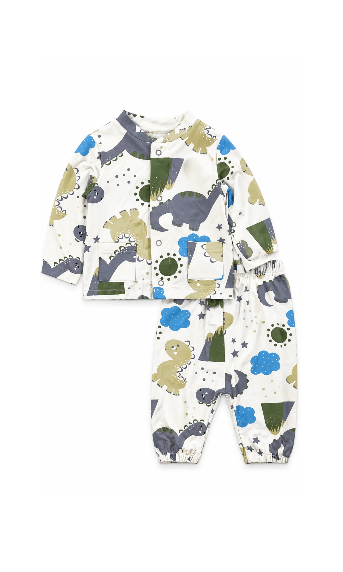 Baby Night Suit White Dinosaur Print