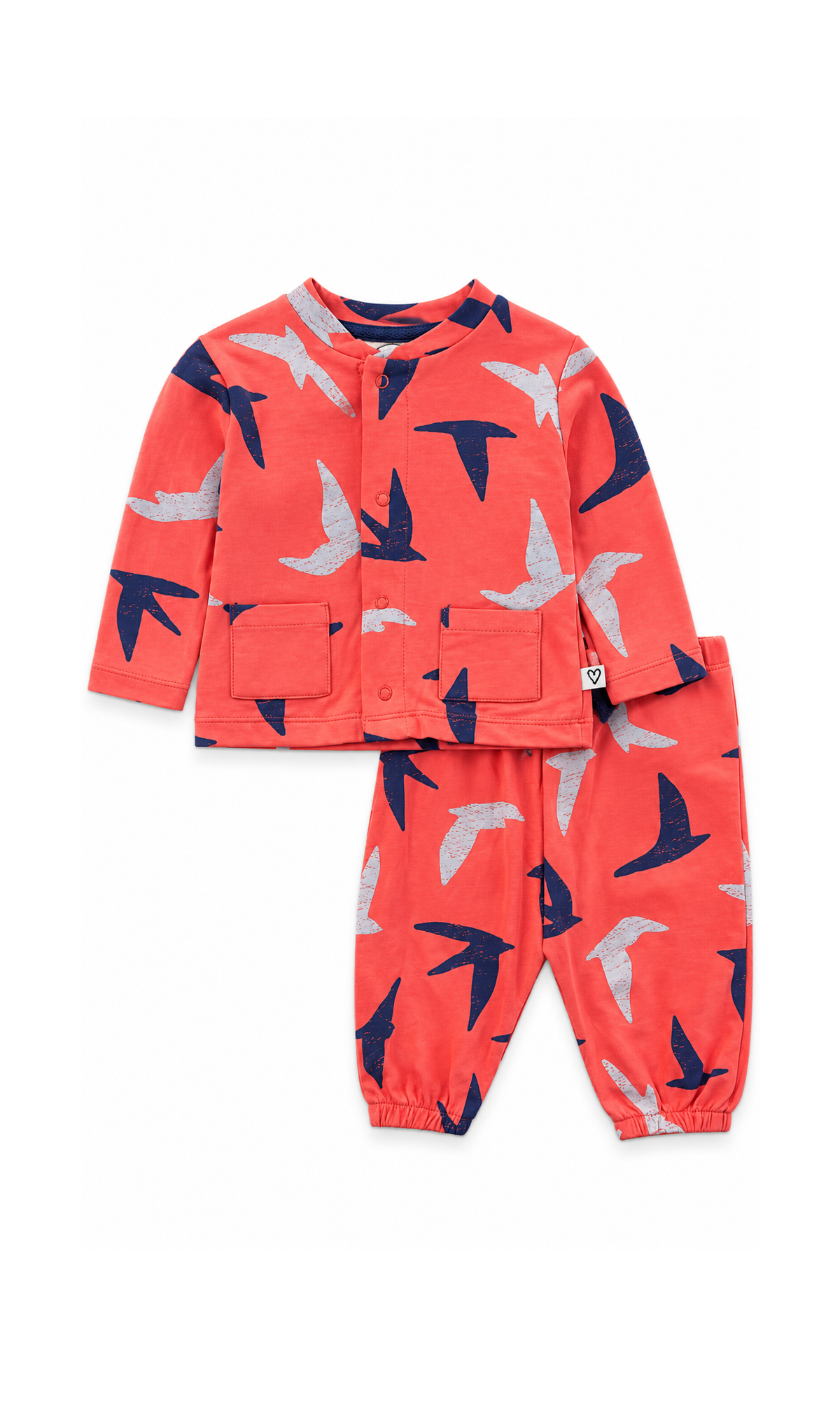 Baby Night Suit Coral Red Bird Print
