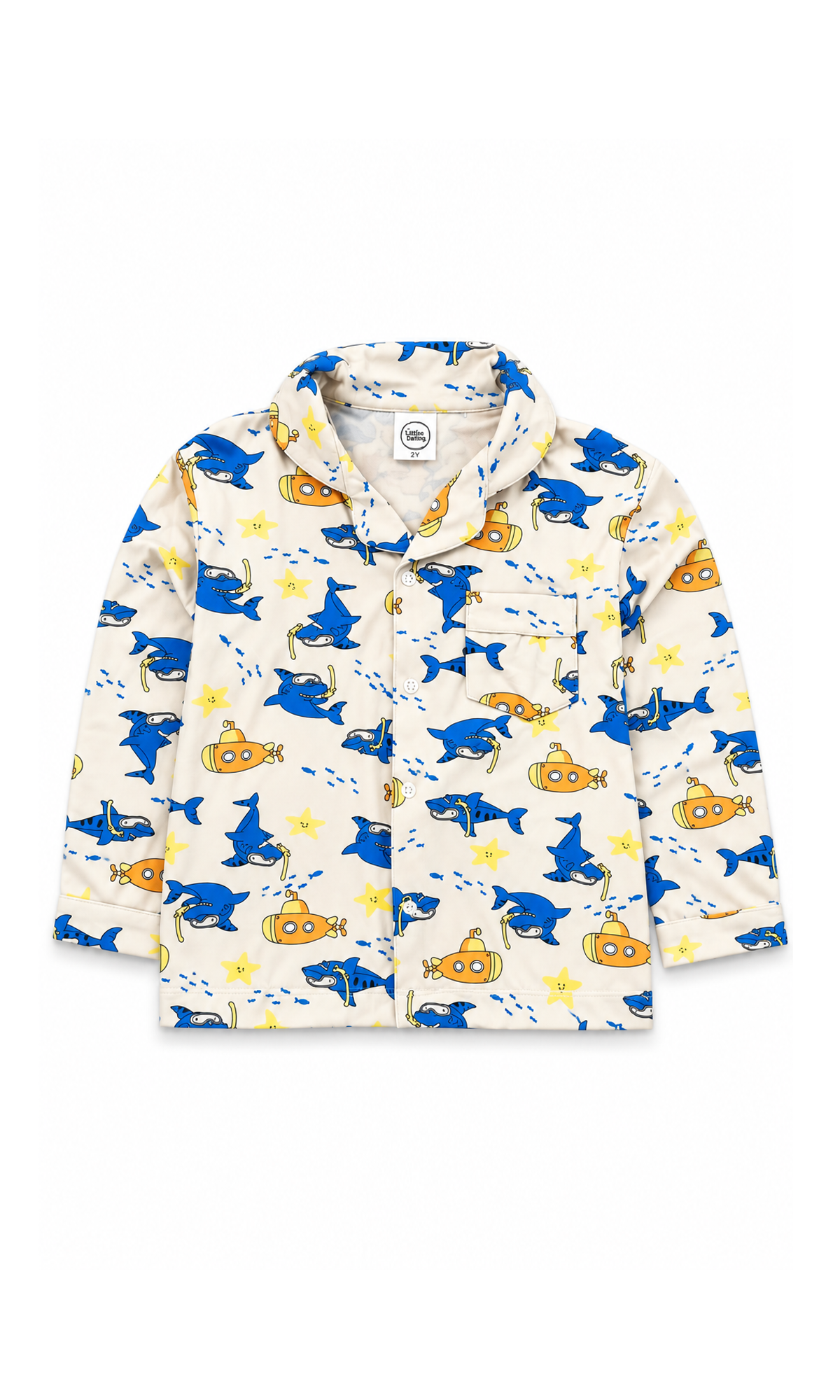 Kids Night Suit Cream Shark & Submarine Print