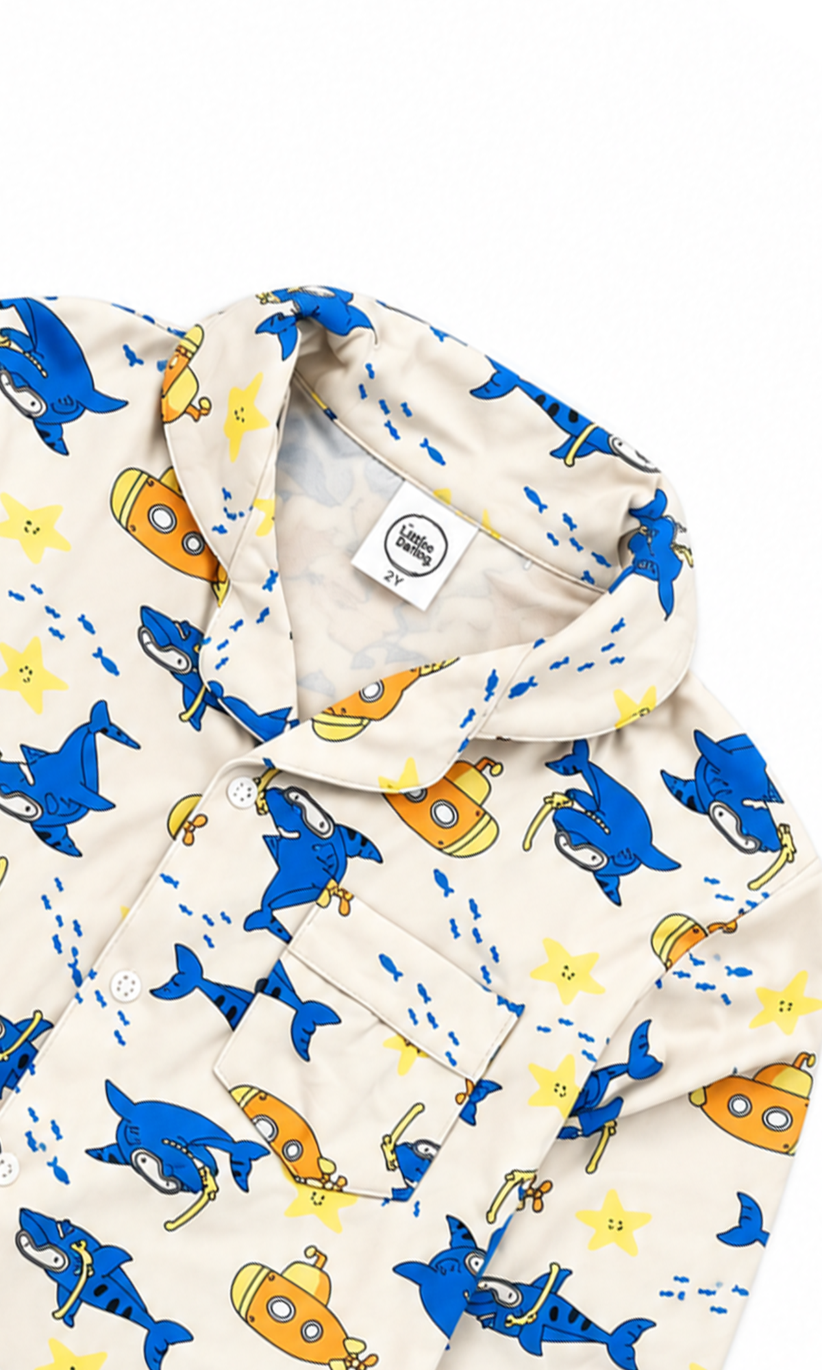 Kids Night Suit Cream Shark & Submarine Print