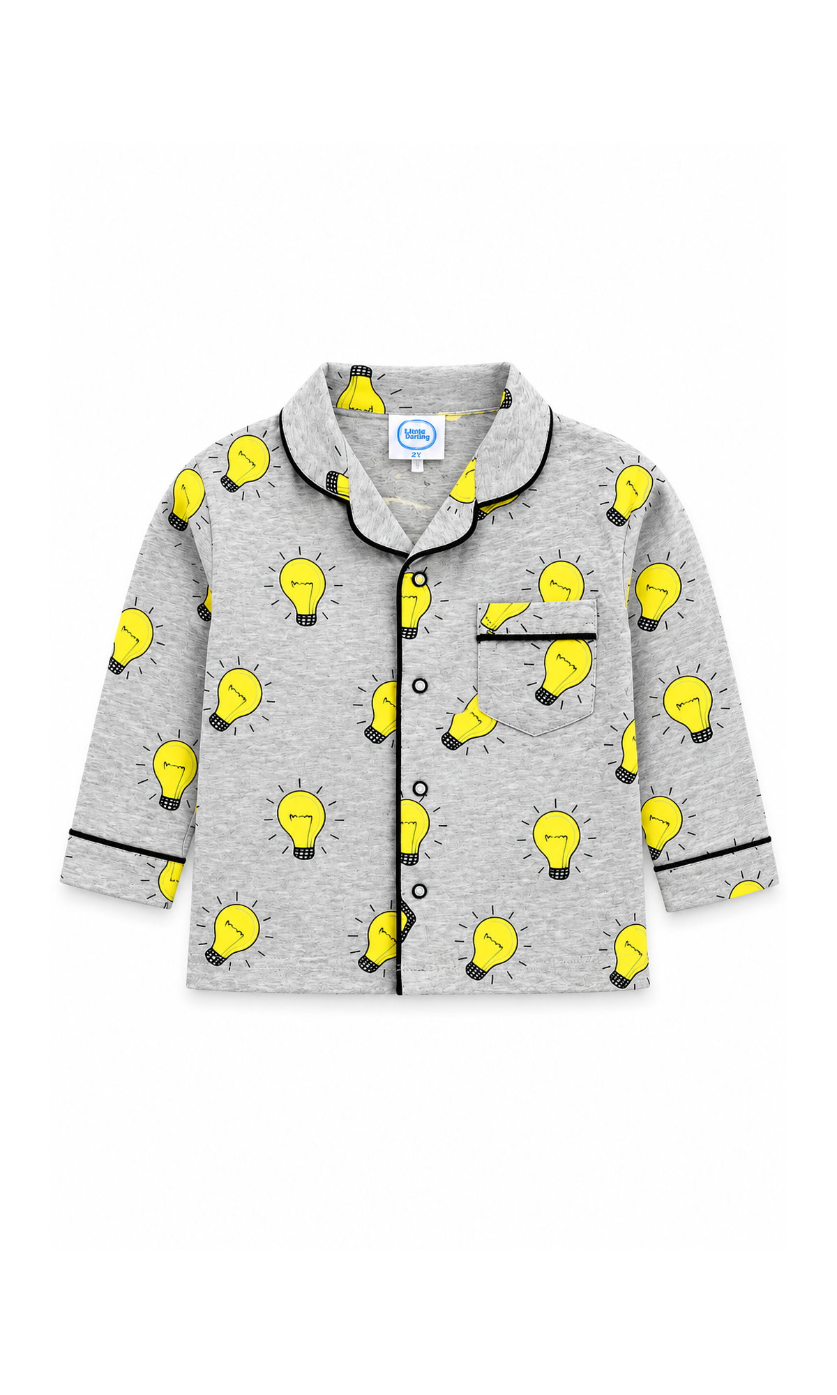 Kids Night Suit Grey Light Bulb Print