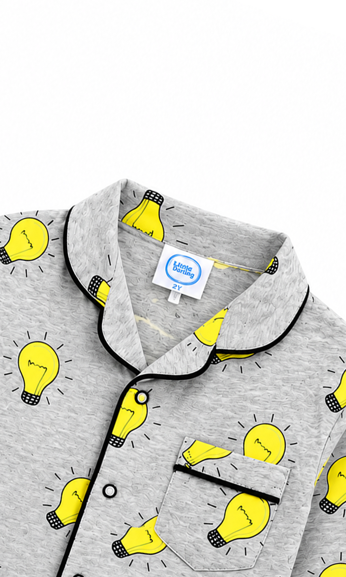 Kids Night Suit Grey Light Bulb Print