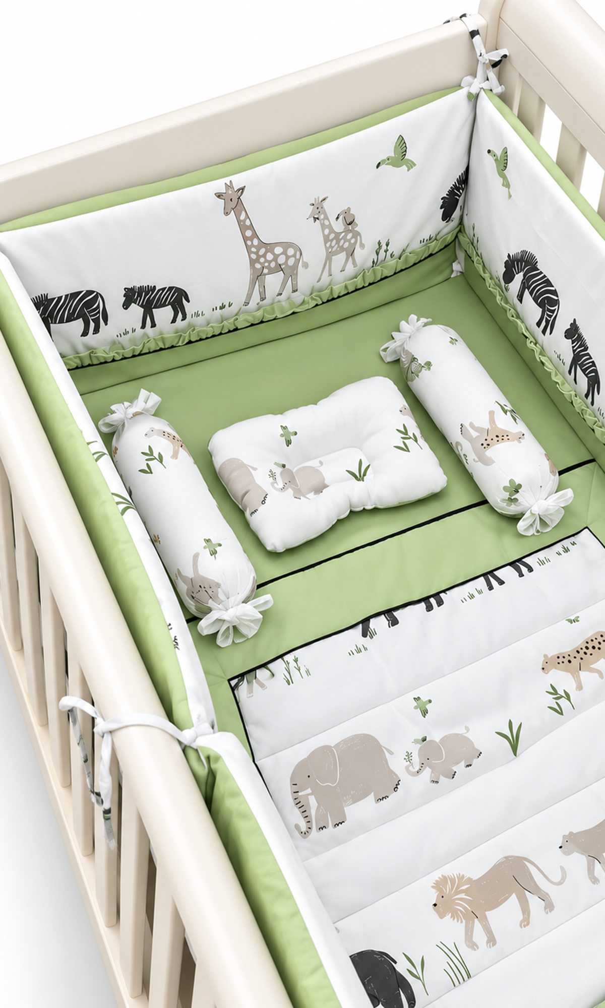 Baby Cot Bedding Set Green Safari Animals