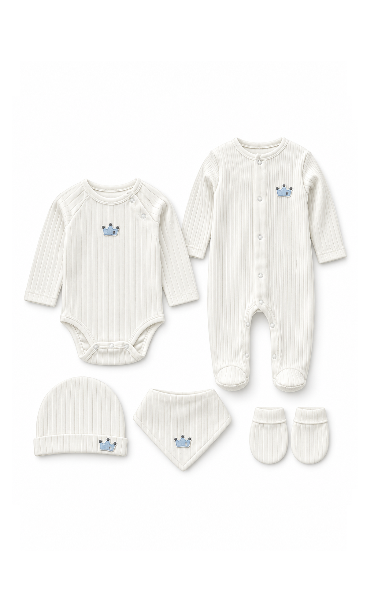 Newborn Baby Gift Set Cream Ribbed Blue Crown Design