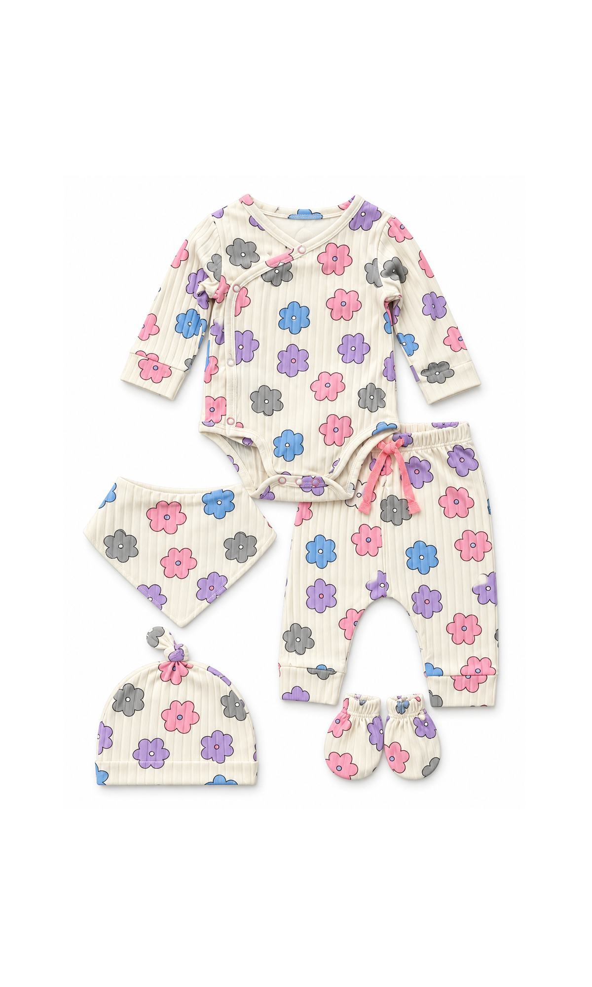 Newborn Baby Gift Set Cream Multicolour Flower Print