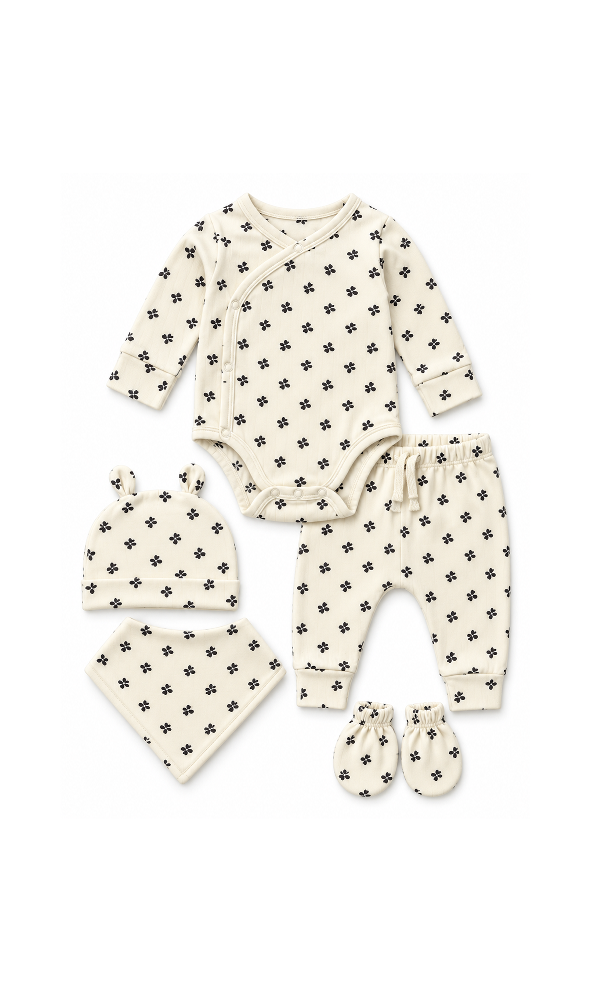 Newborn Baby Gift Set Cream Black Flower Print