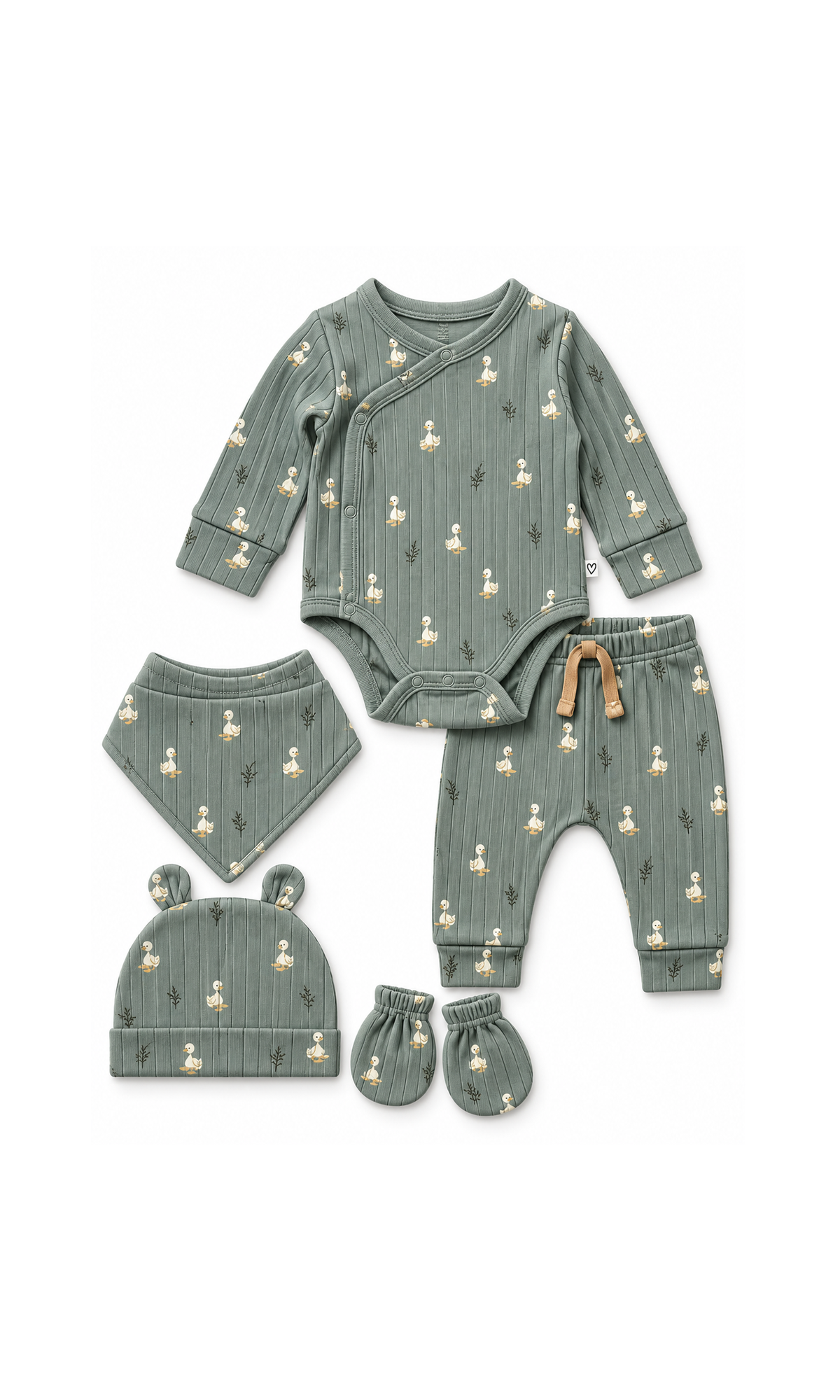 Newborn Baby Gift Set Sage Green Ribbed Duck Print