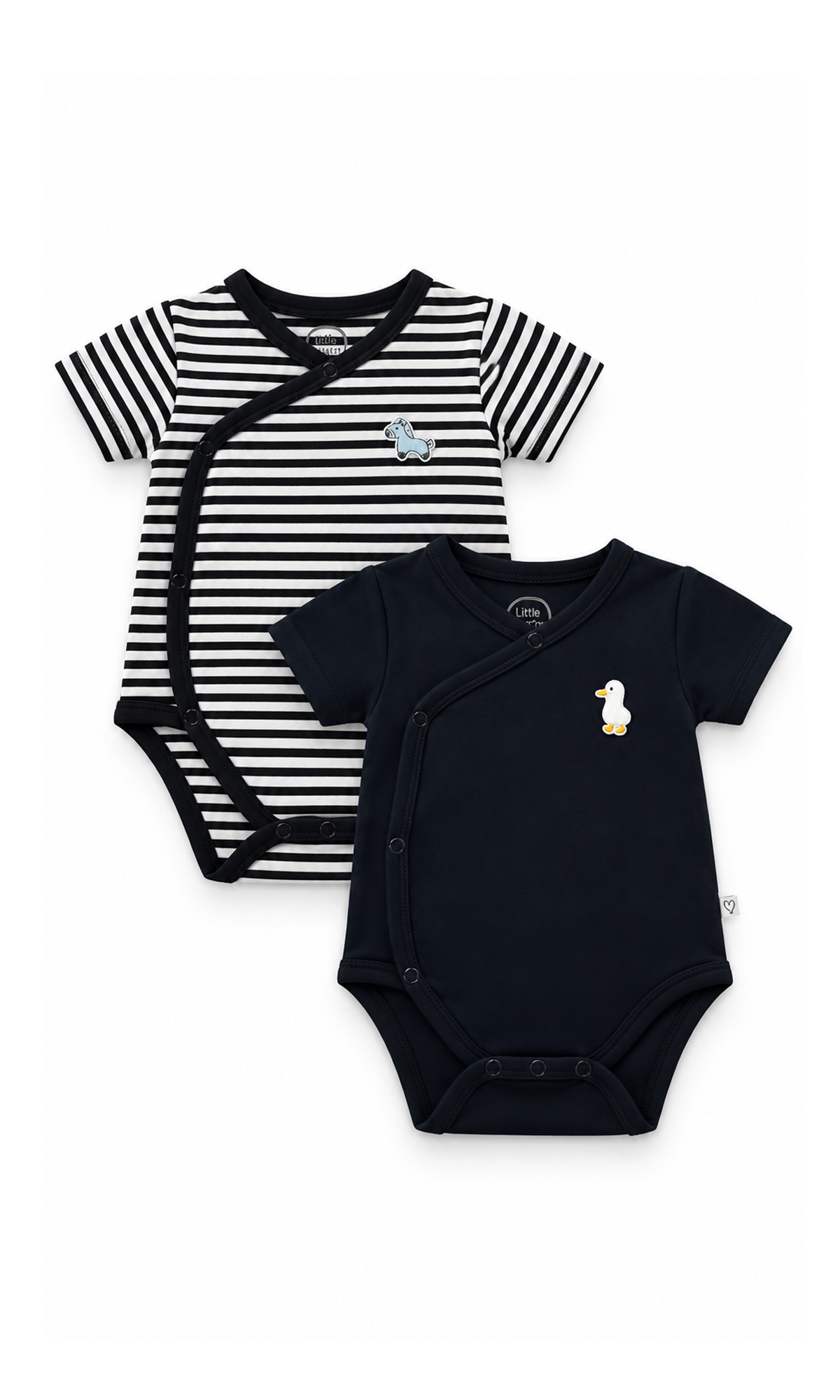 Baby Wrap Bodysuits 2-Pack Black and White Striped Animal Detail