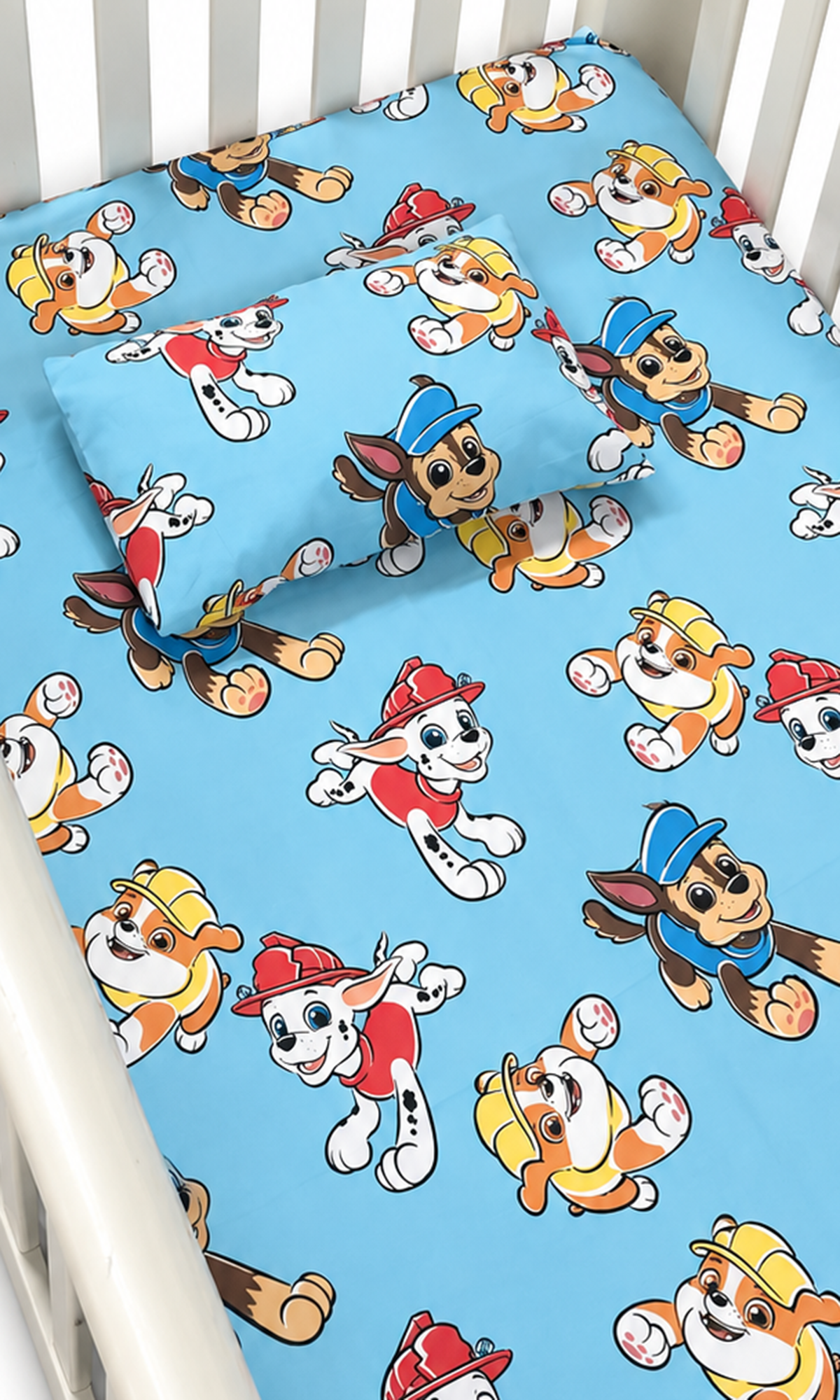 Blue Cartoon Puppy Print Flat Sheet and Pillow Cover Set