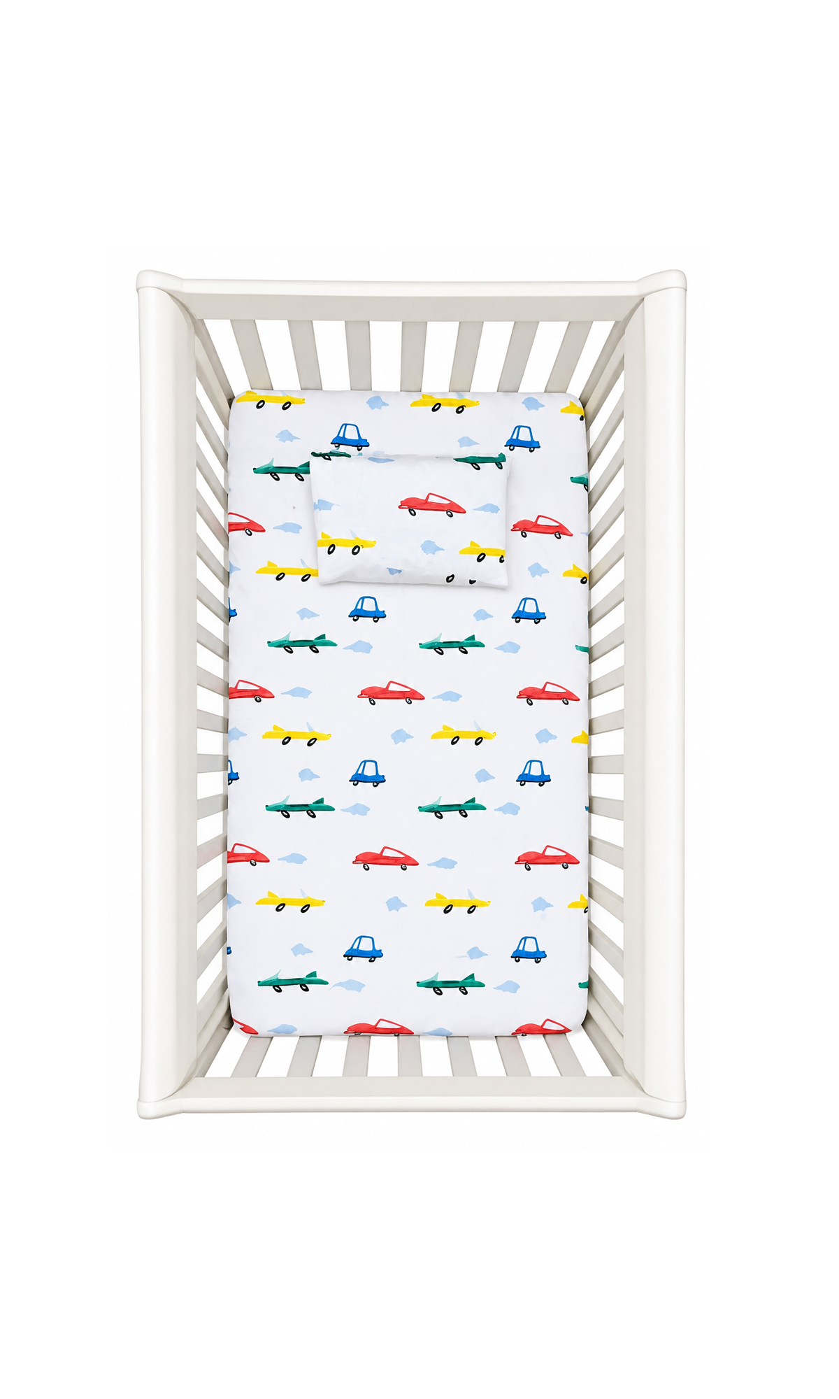Flat Sheet and Pillow Cover Set White Car Print