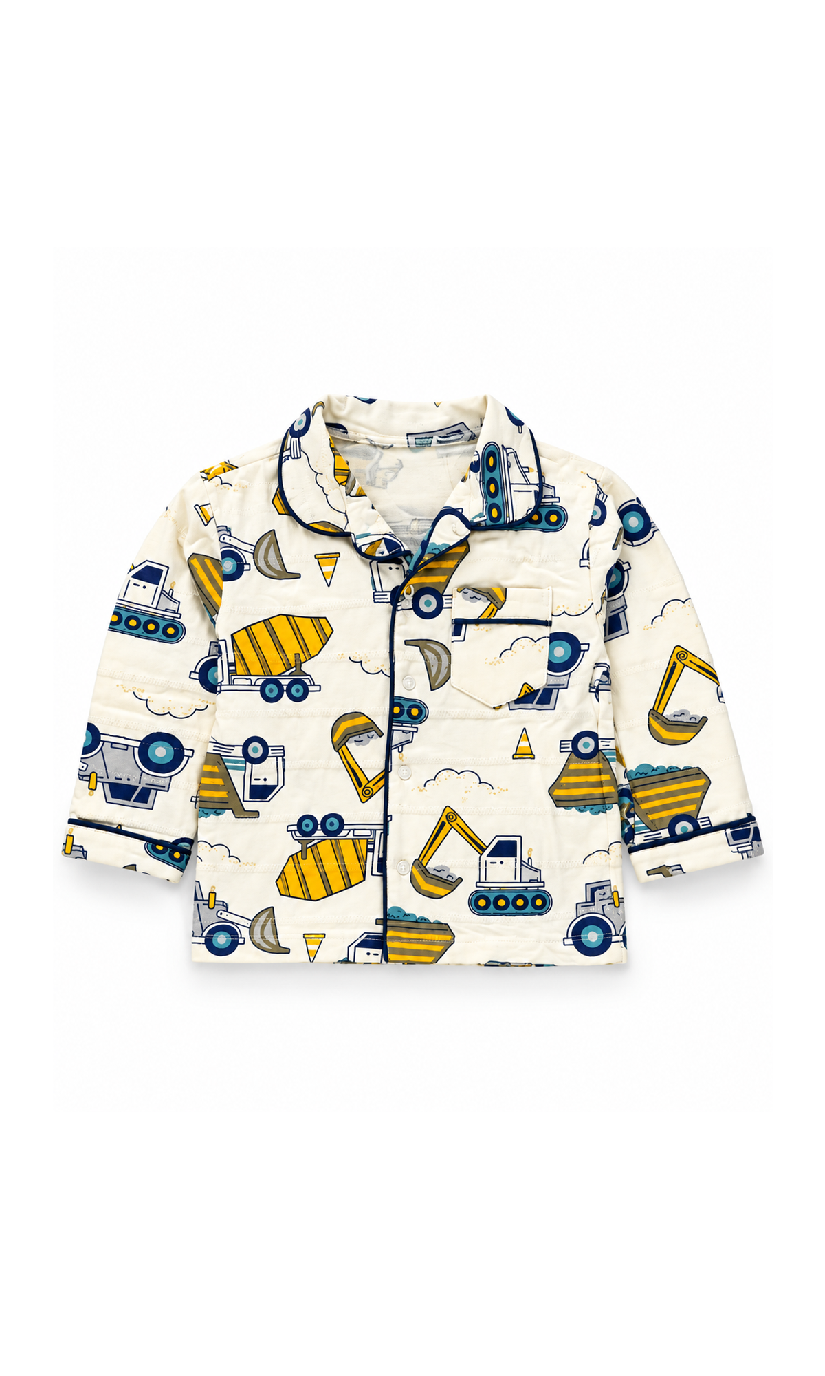 Kids Construction Truck 2-Piece Night Suit Off White