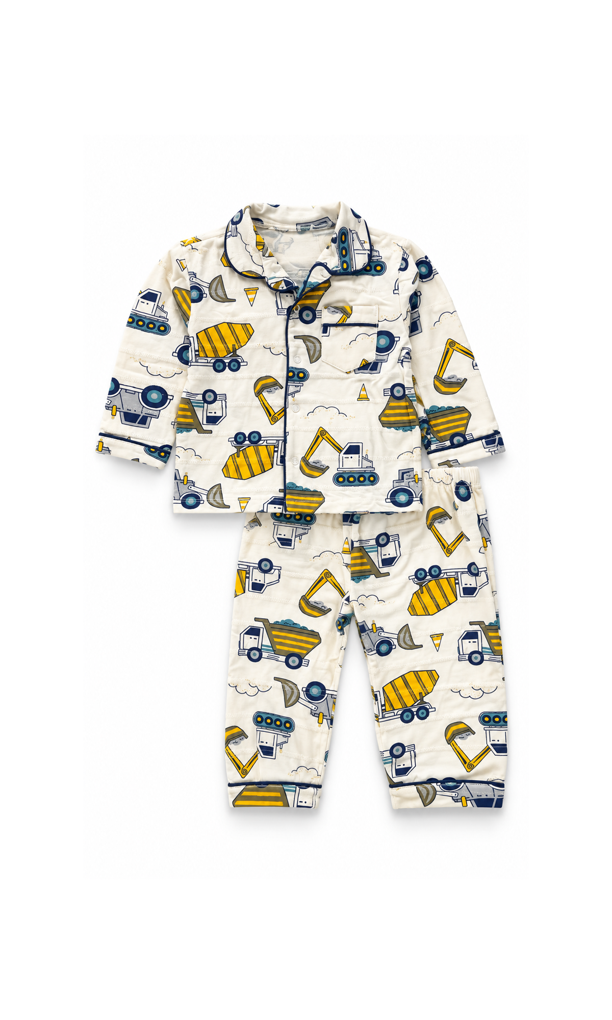 Kids Construction Truck 2-Piece Night Suit Off White