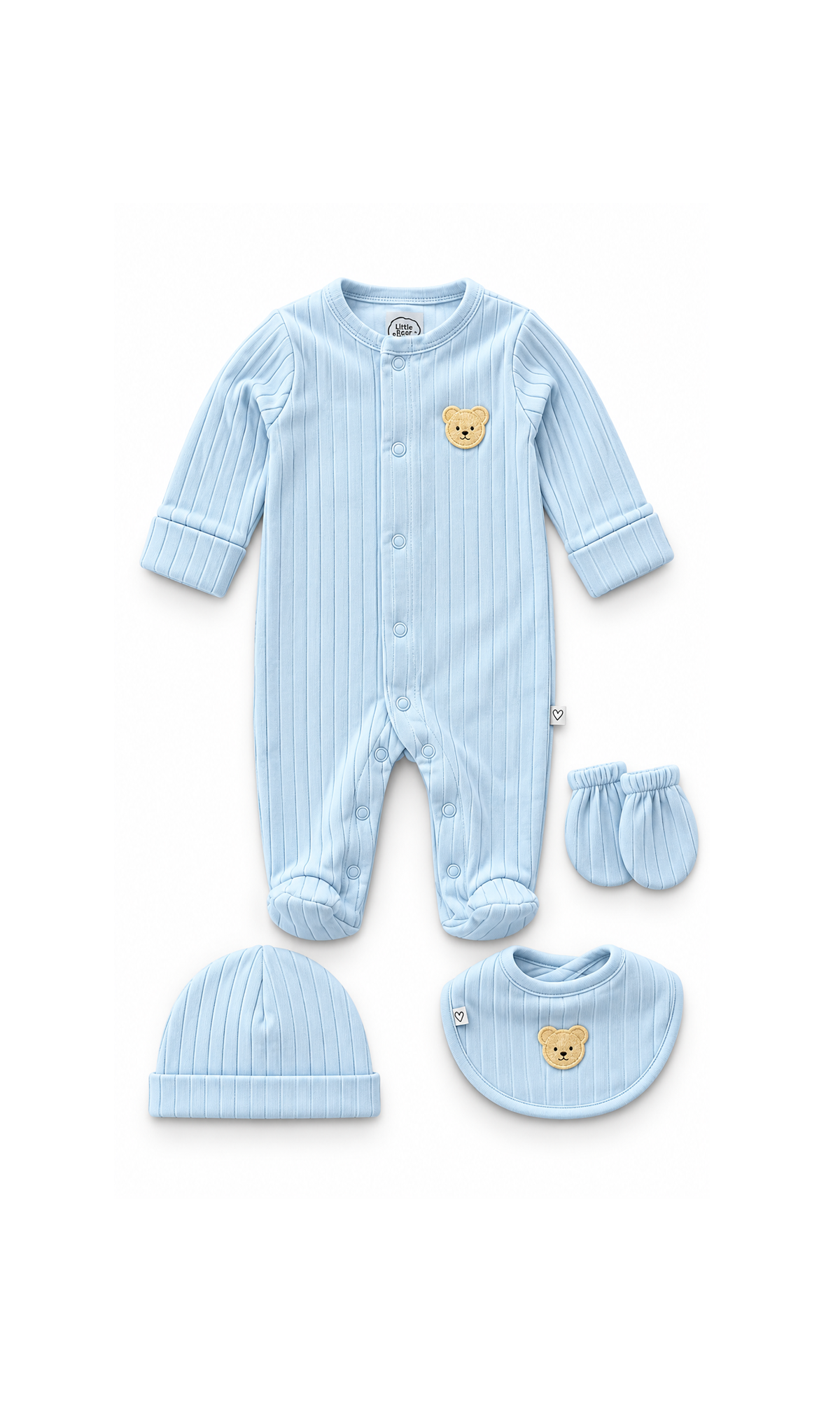 Baby Ribbed Cotton 4-Piece Clothing Gift Set Blue Teddy Bear Patch