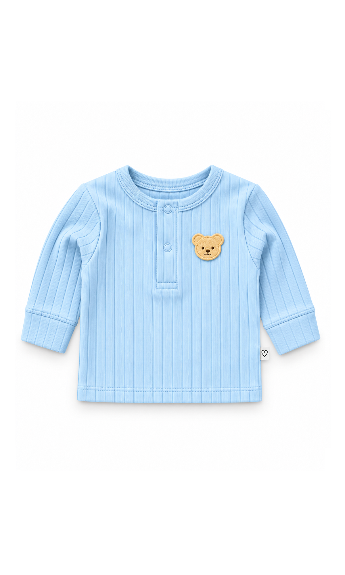 Baby Ribbed Cotton 5-Piece Suit Set Blue Teddy Bear Patch