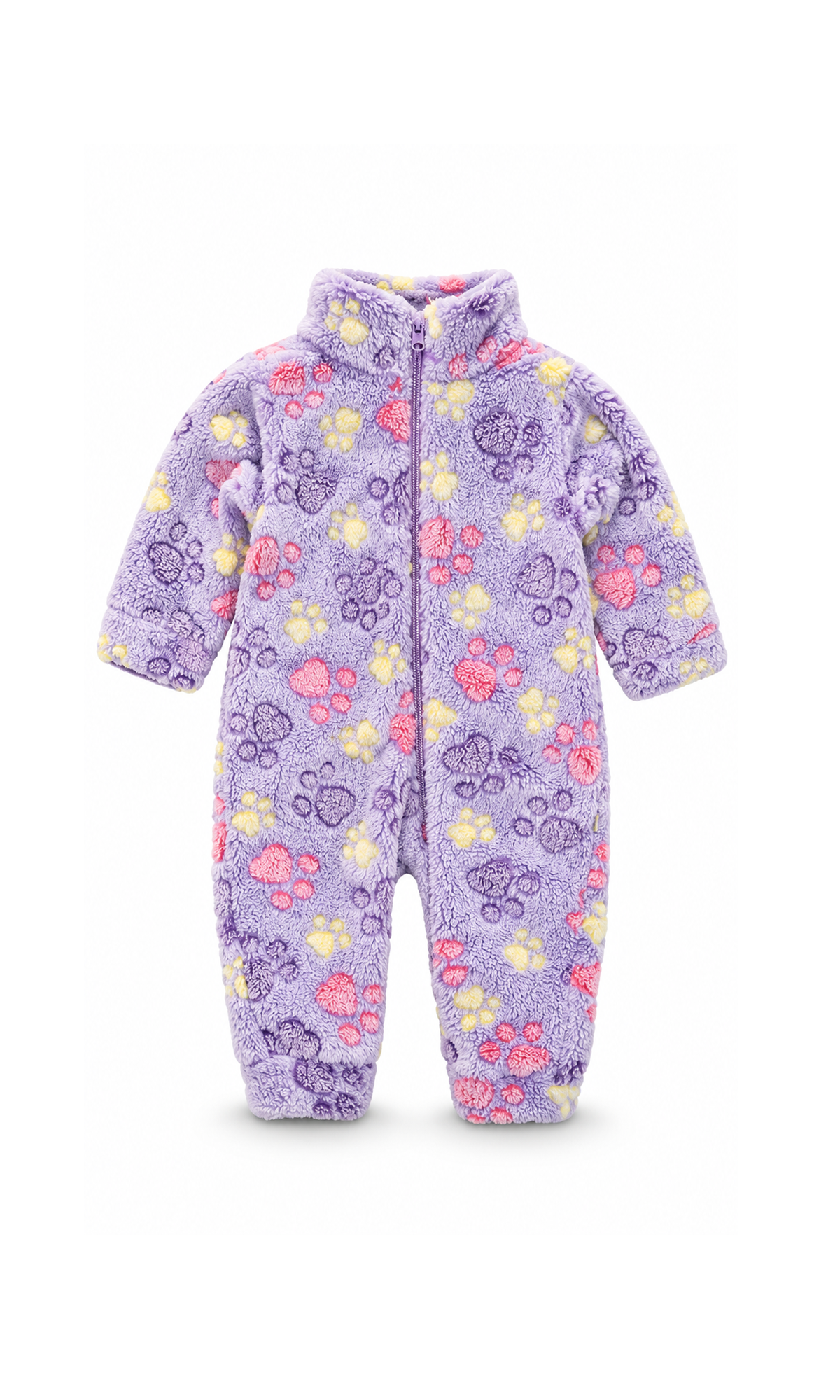 Baby Zip-Up Romper Purple Paw Print