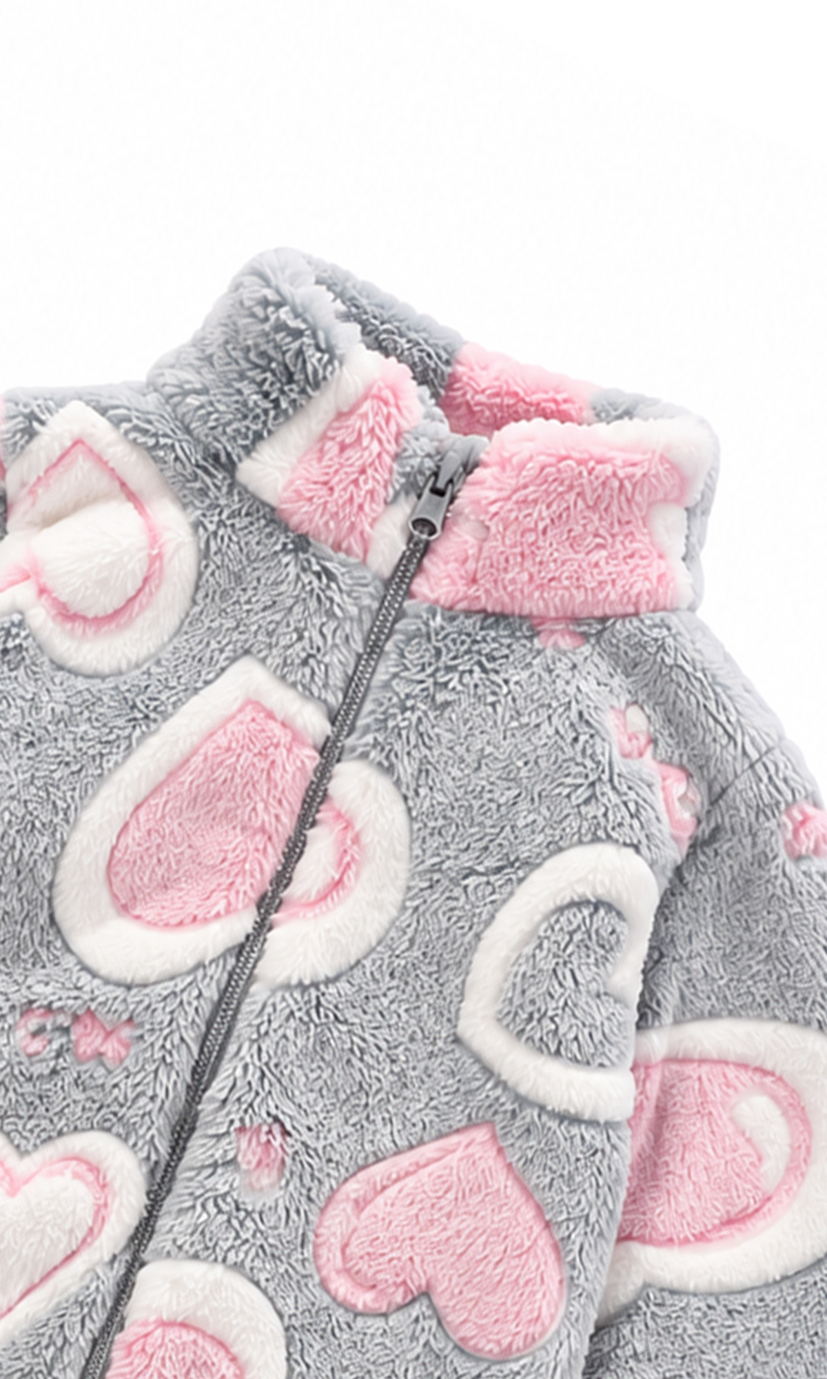 Baby Zip-Up Romper Grey Heart Print