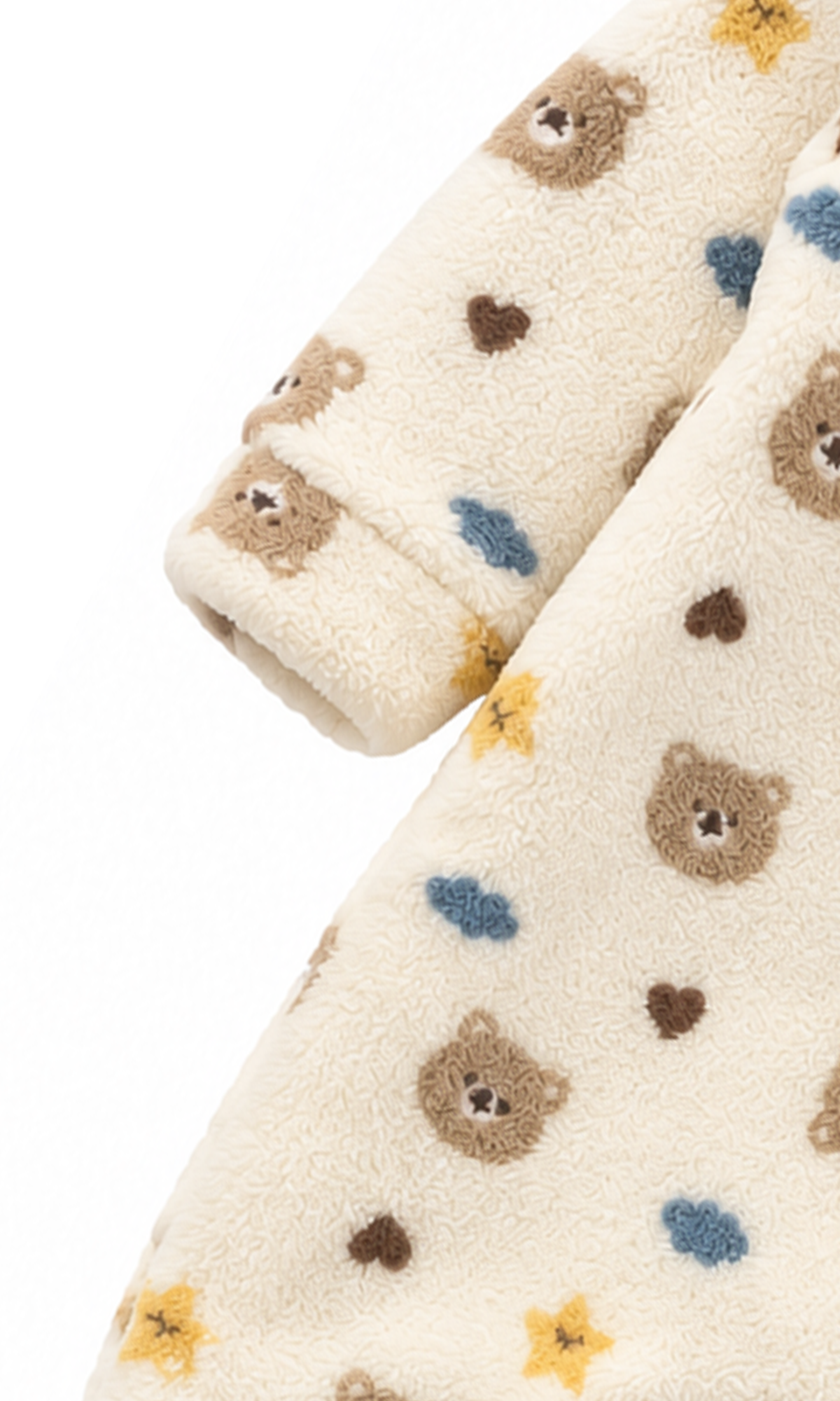 Baby Footed Zip-Up Romper Cream Bear and Star Print