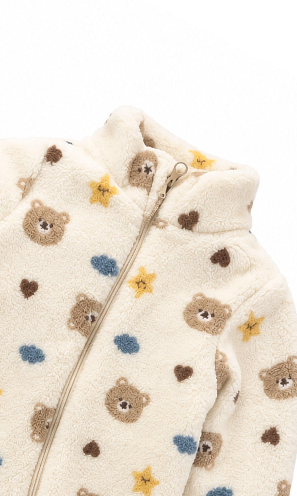 Baby Footed Zip-Up Romper Cream Bear and Star Print