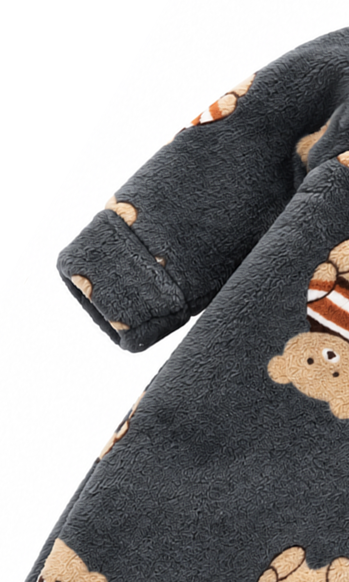 Baby Zip-Up Romper Charcoal Grey Teddy Bear Print