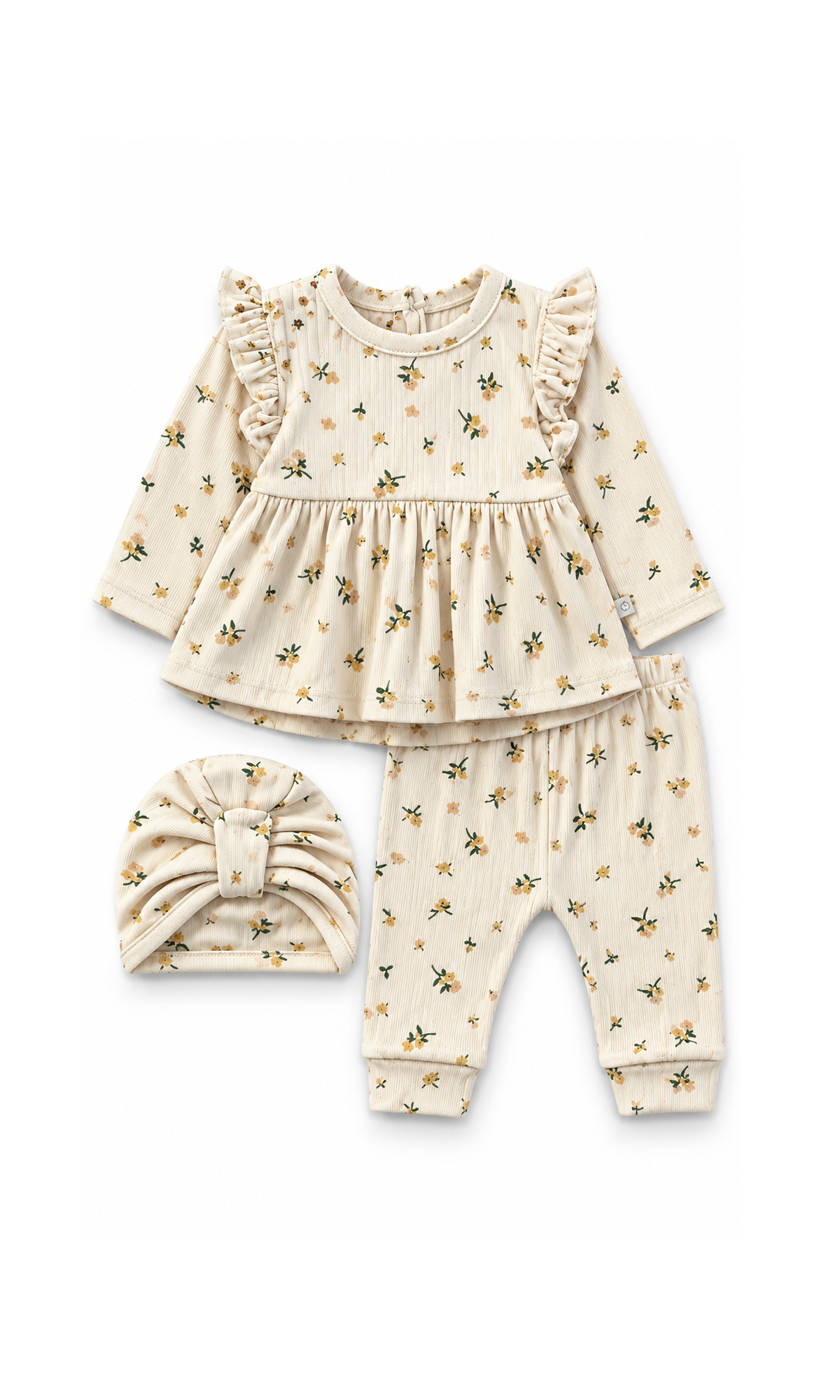Baby Girls 3-Piece Gift Set Cream Yellow Floral Print