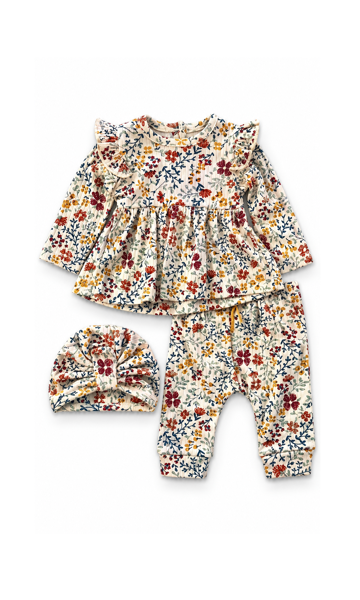 Baby Girls 3-Piece Gift Set Cream Multicolour Floral Print