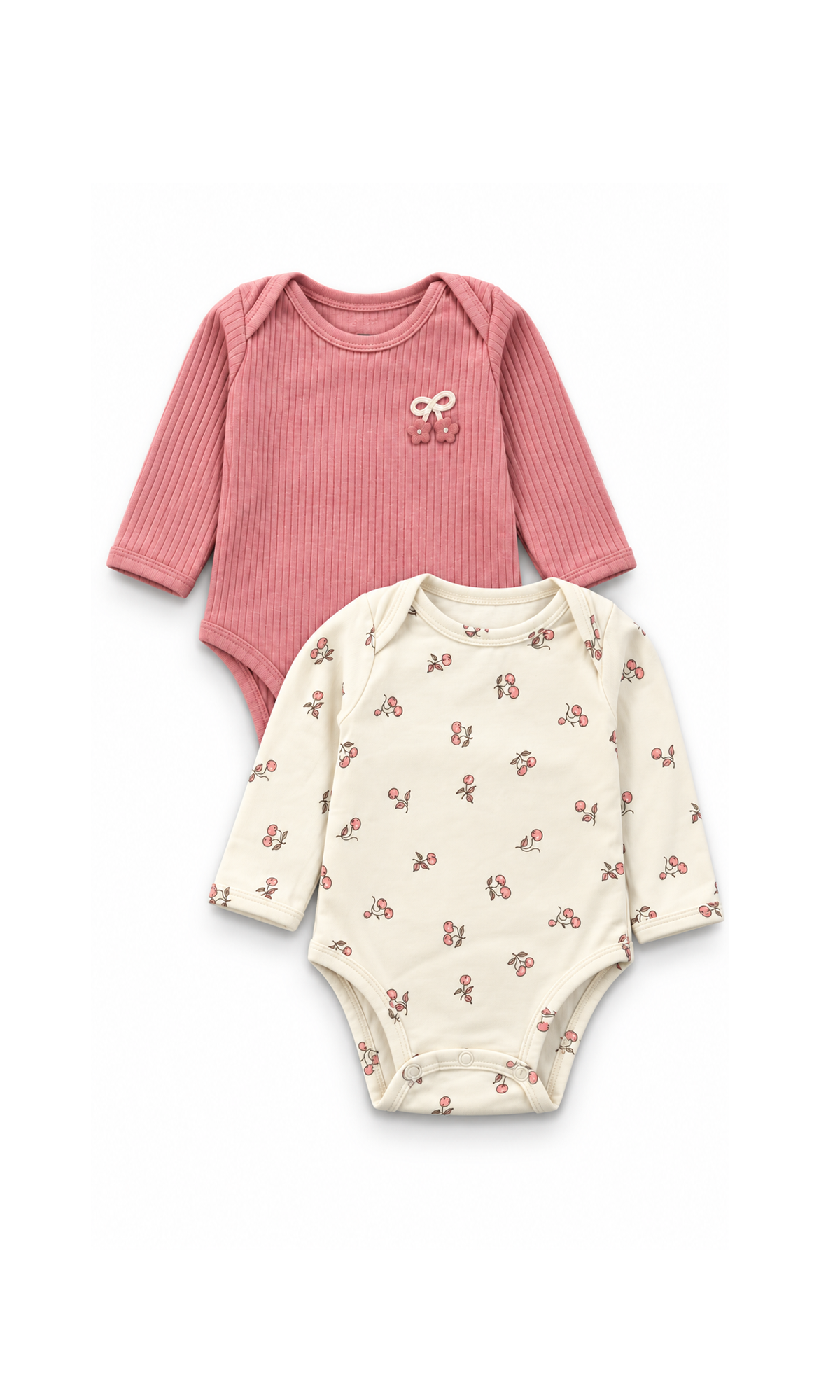 Baby Long-Sleeve Bodysuits 2-Pack Pink and Cream Cherry Design