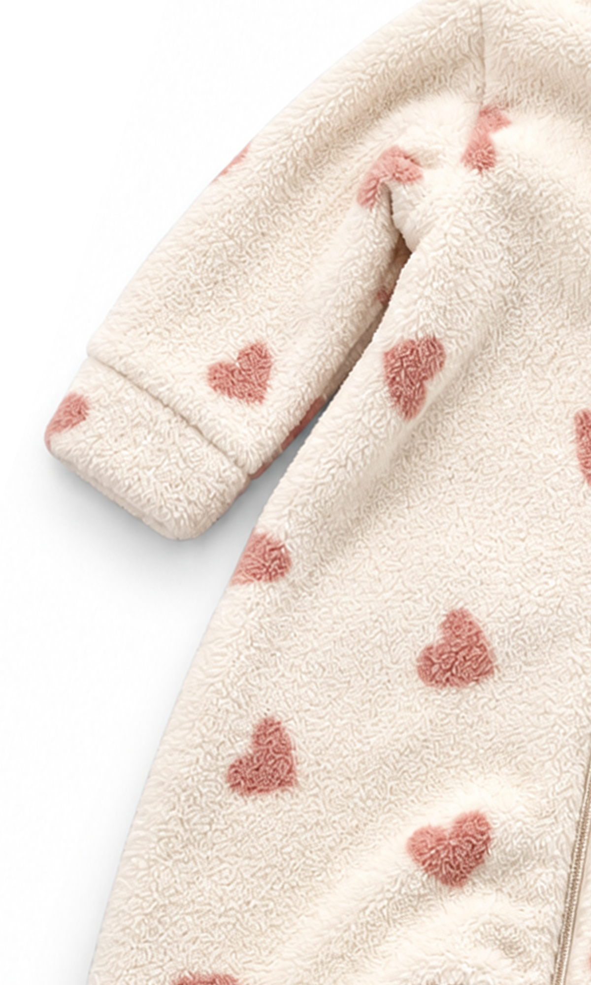 Baby Footed Zip-Up Romper Cream Heart Print