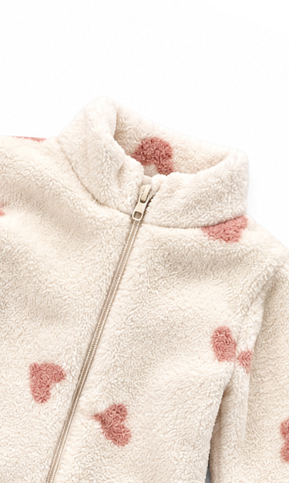 Baby Footed Zip-Up Romper Cream Heart Print