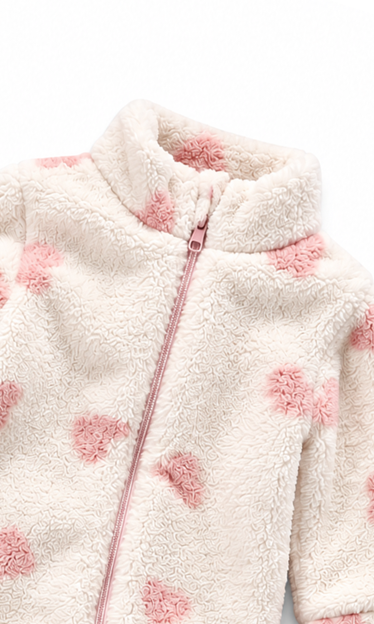 Baby Footed Romper Cream Heart Print with Pink Zip