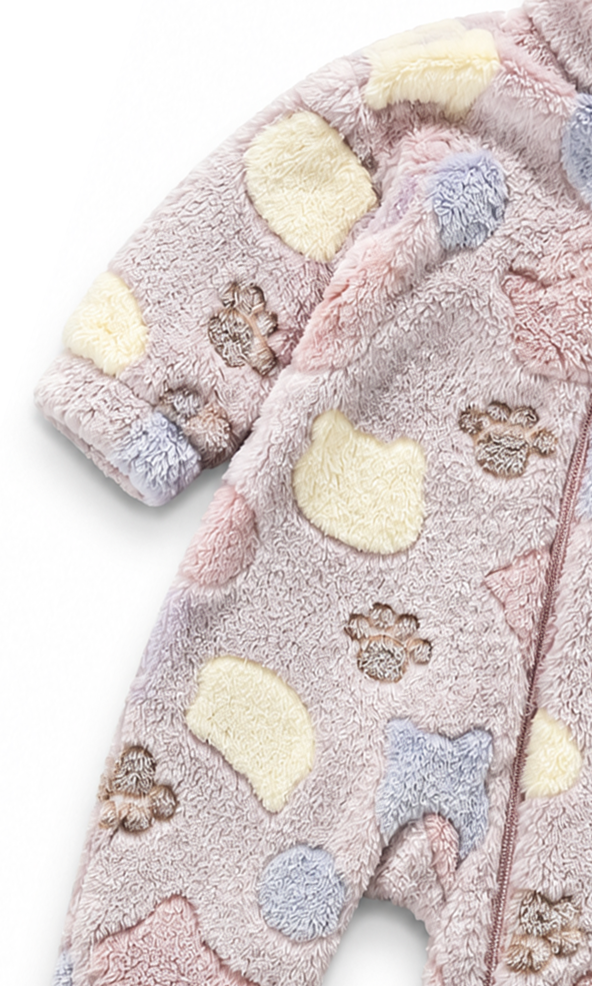 Baby Zip-Up Romper Purple Cat and Paw Print