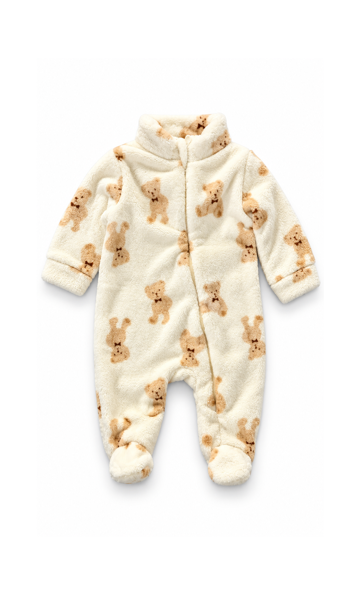 Baby Footed Zip-Up Romper Cream Teddy Bear Print
