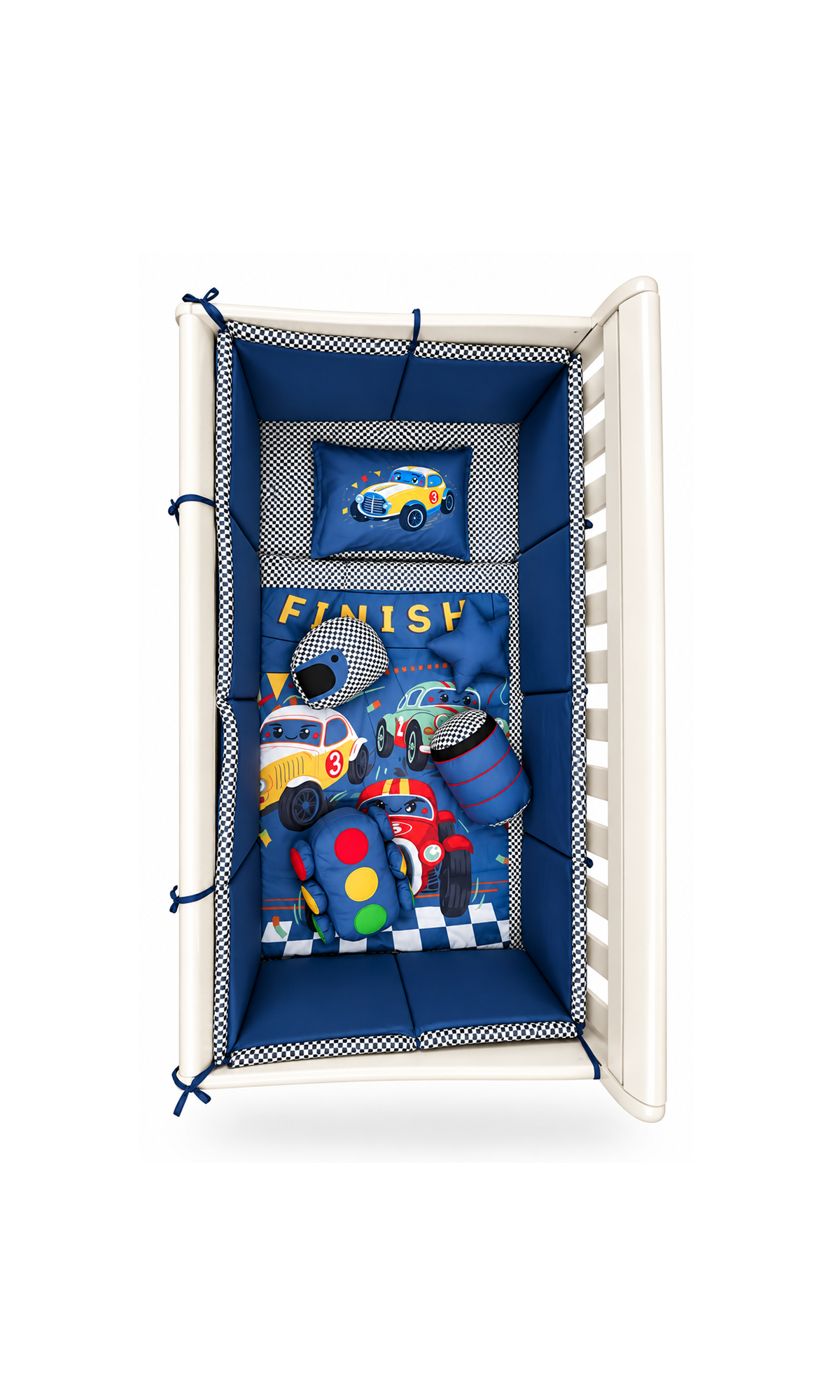 Baby Cot Bedding Set Blue Racing Cars