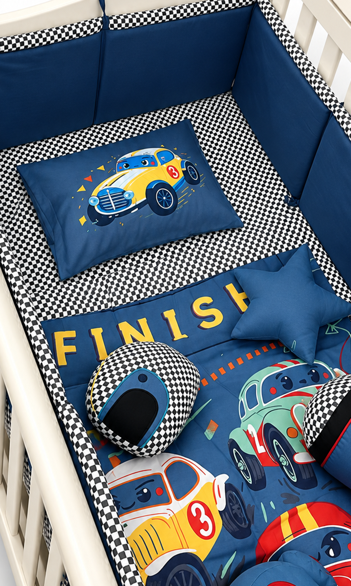 Baby Cot Bedding Set Blue Racing Cars