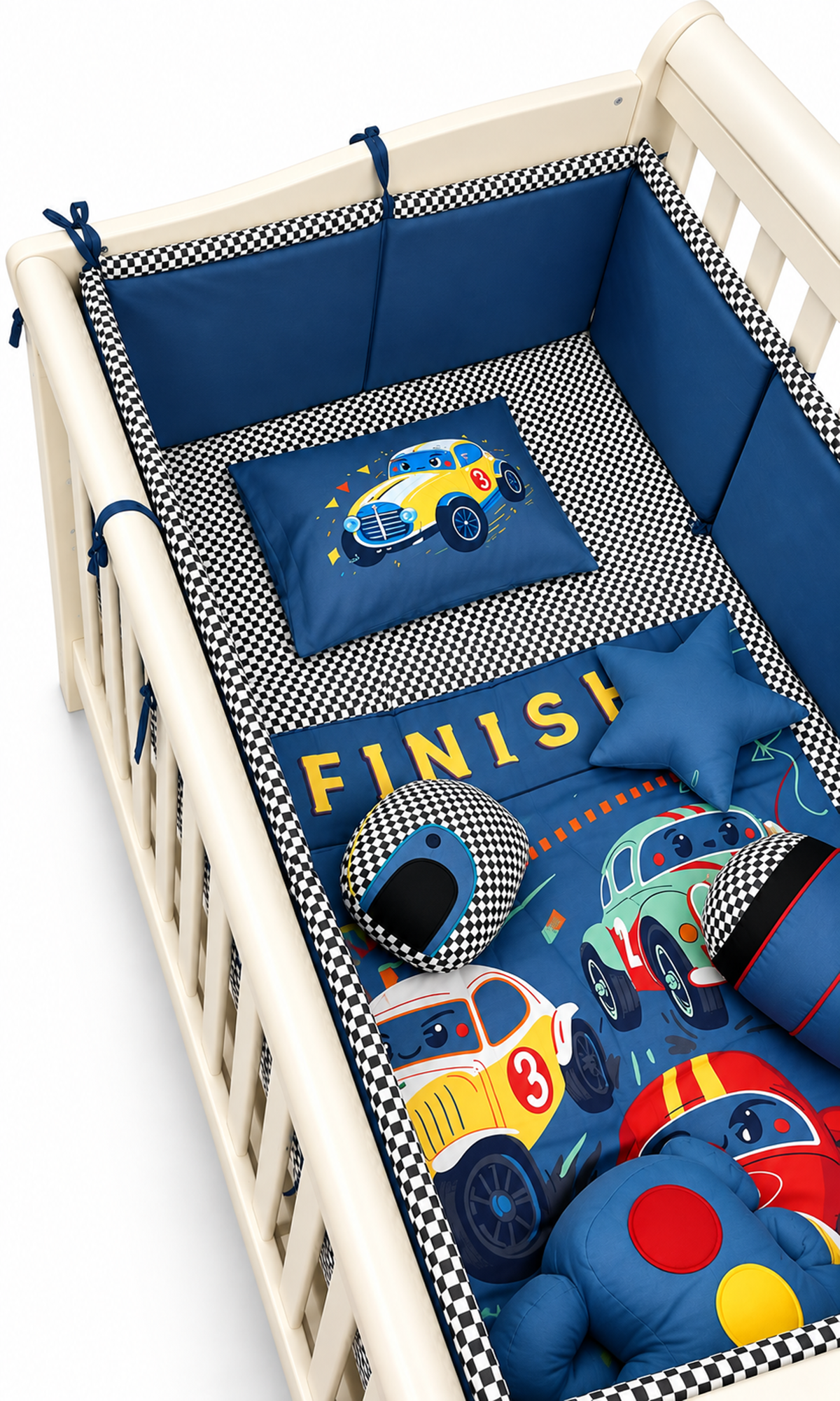 Baby Cot Bedding Set Blue Racing Cars