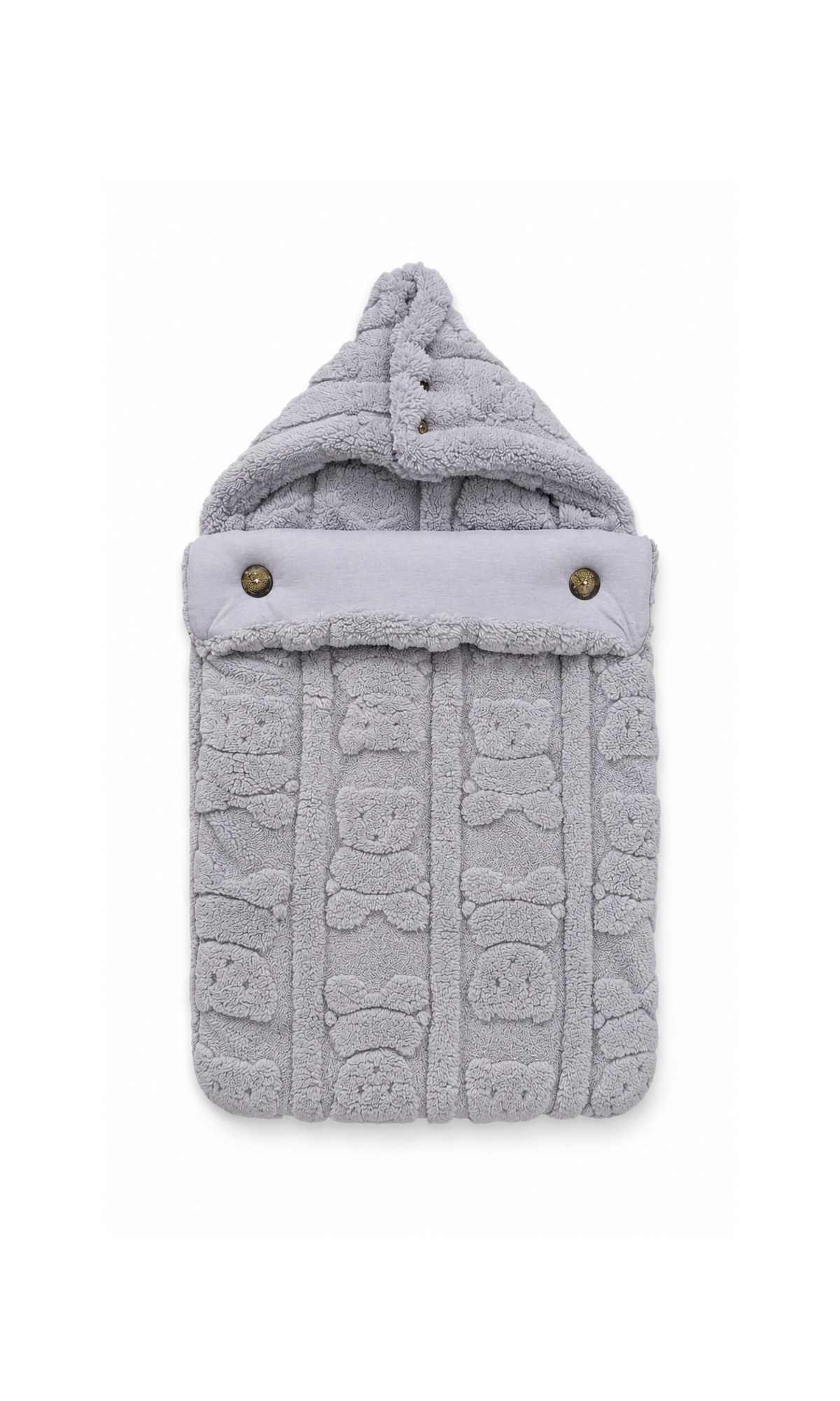 Baby Hooded Carry Nest Grey Teddy Print