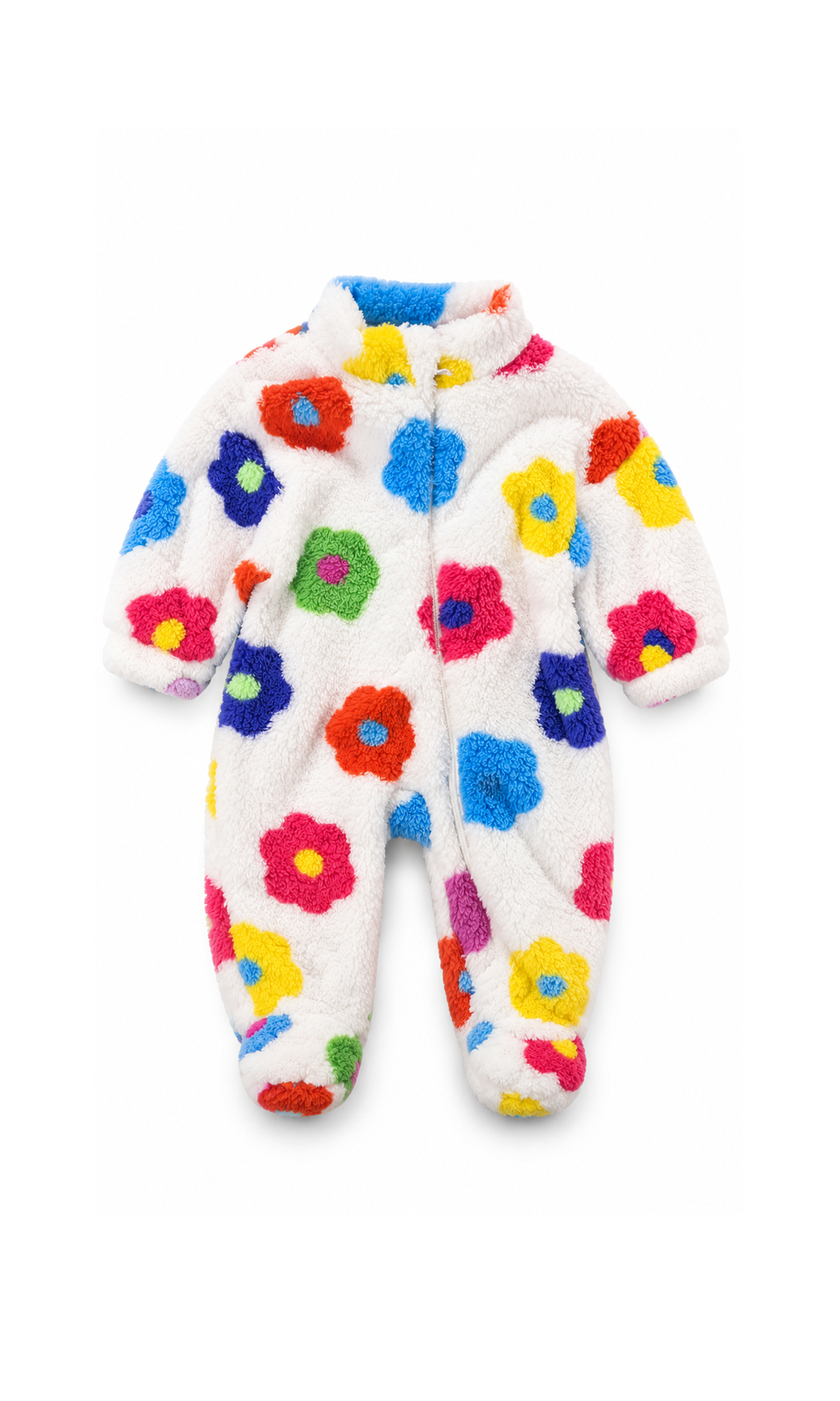 Baby Footed Zip-Up Romper White Multicolour Flower Print