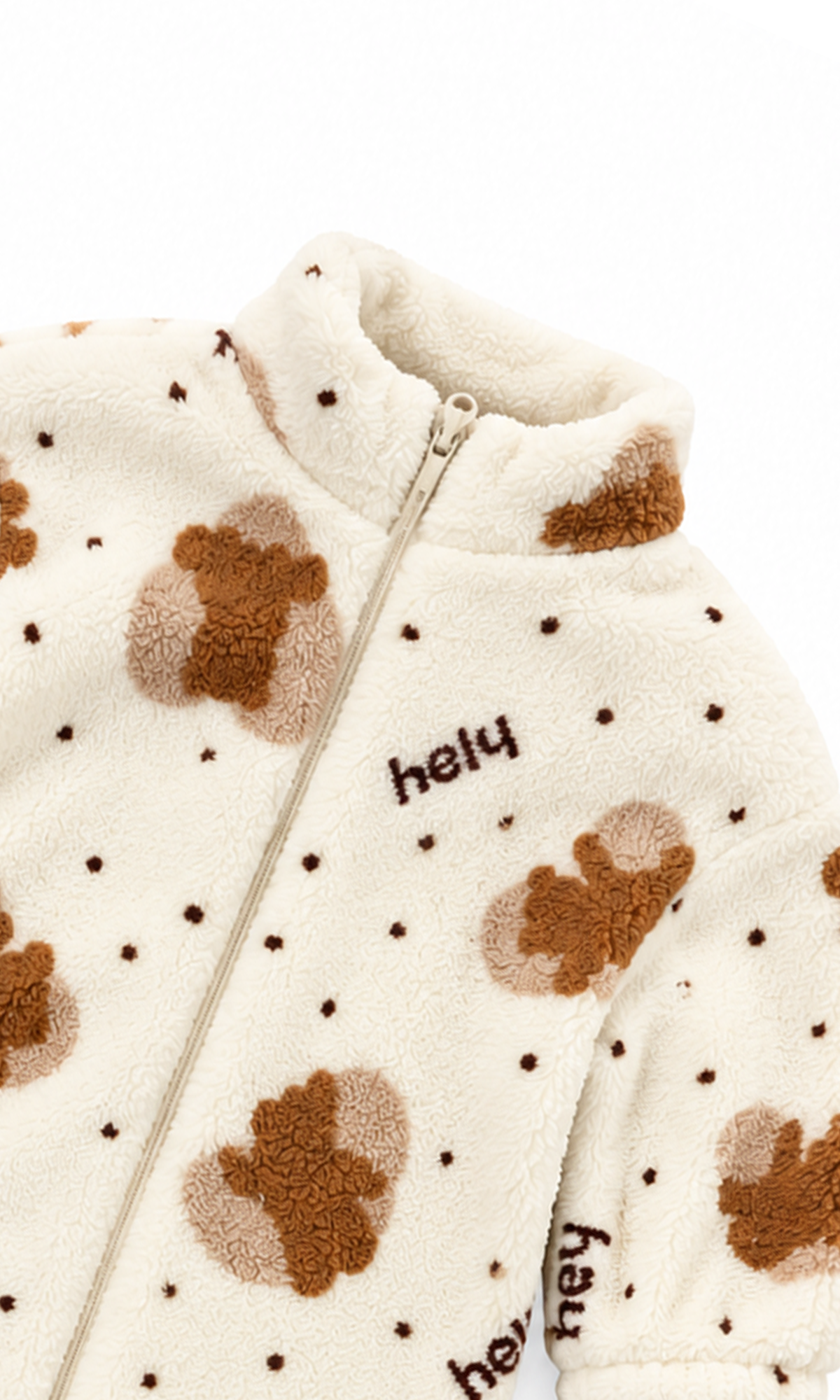 Baby Zip-Up Romper Cream Hello Teddy Bear Print