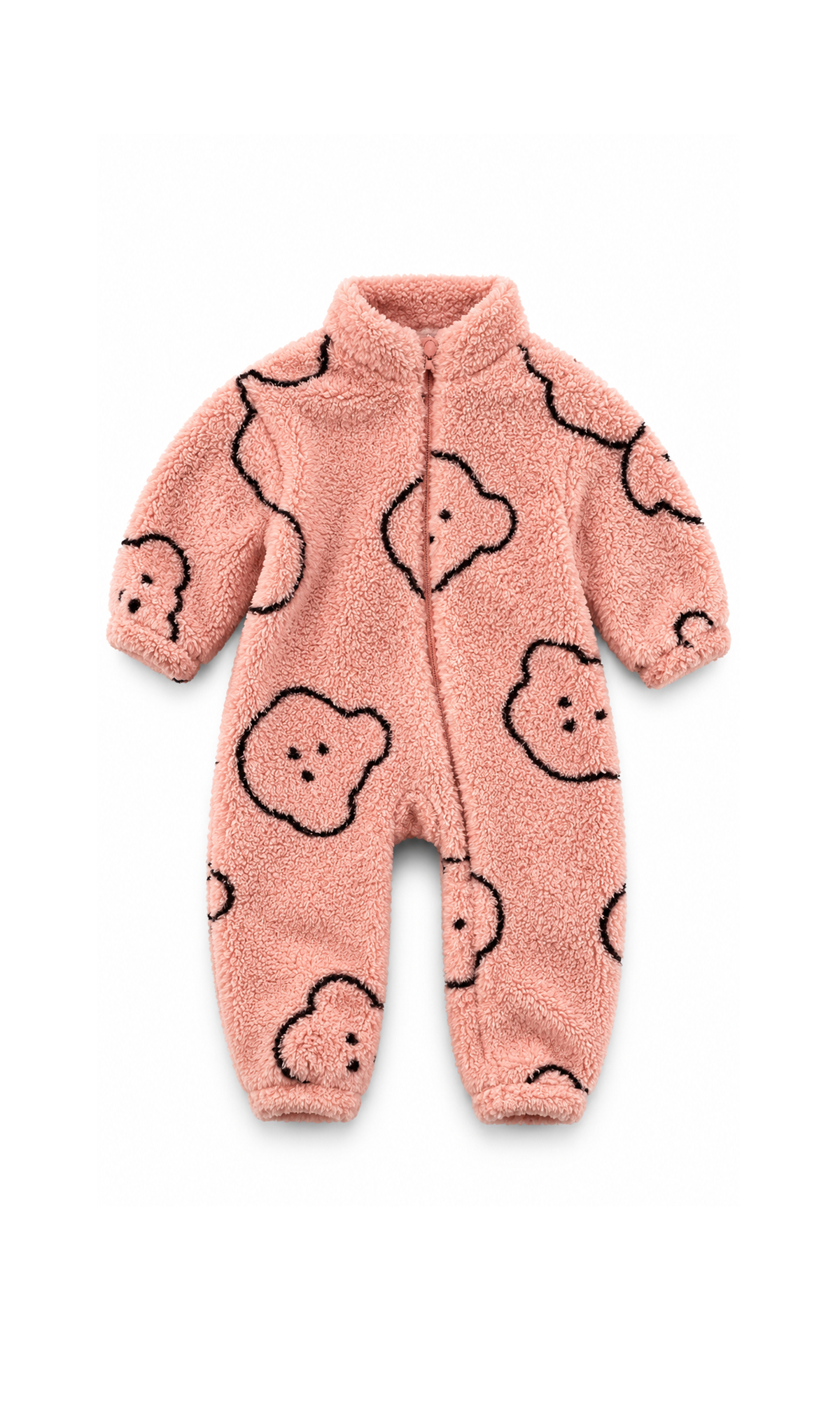 Baby Zip-Up Romper Pink Bear Face Print