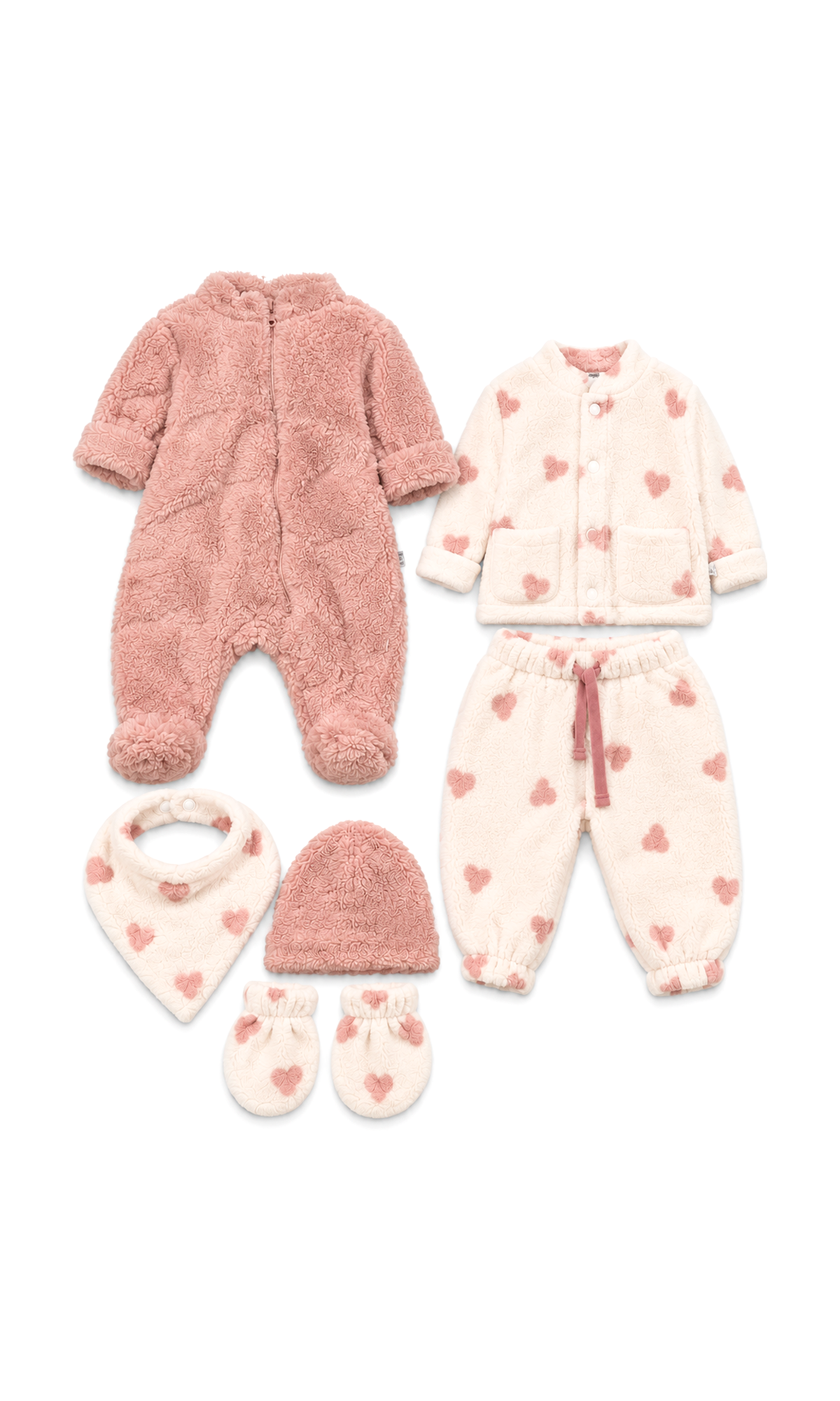 Baby 6-Piece Gift Set Pink and Cream Heart Print