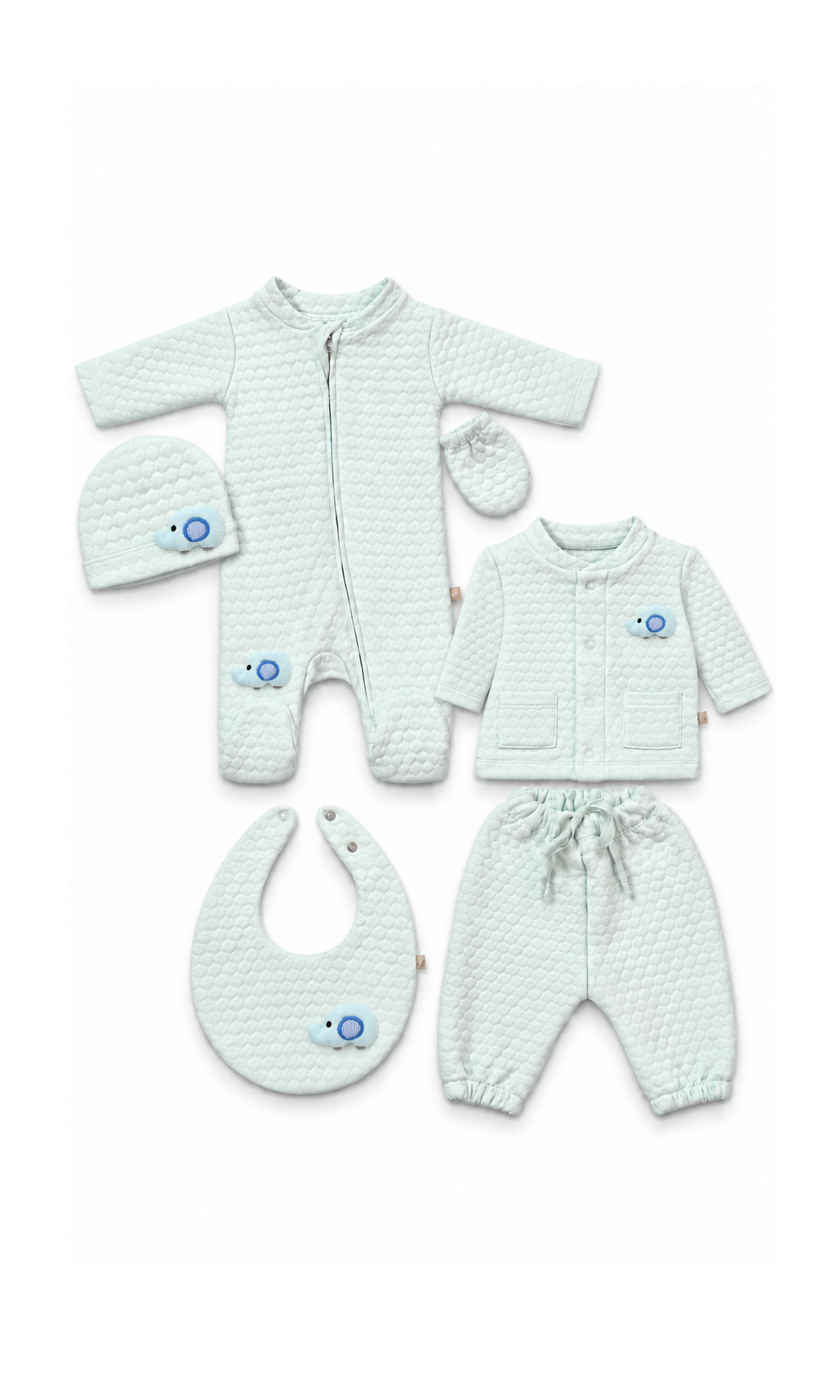 Newborn Baby 6-Piece Gift Set Mint Green Elephant Embroidered