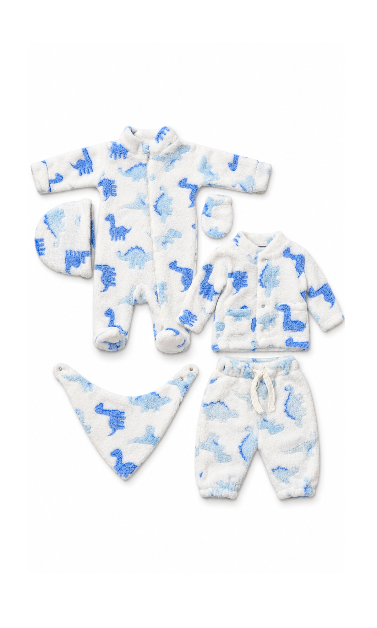 Newborn Baby 6-Piece Gift Set White Blue Dinosaur Print