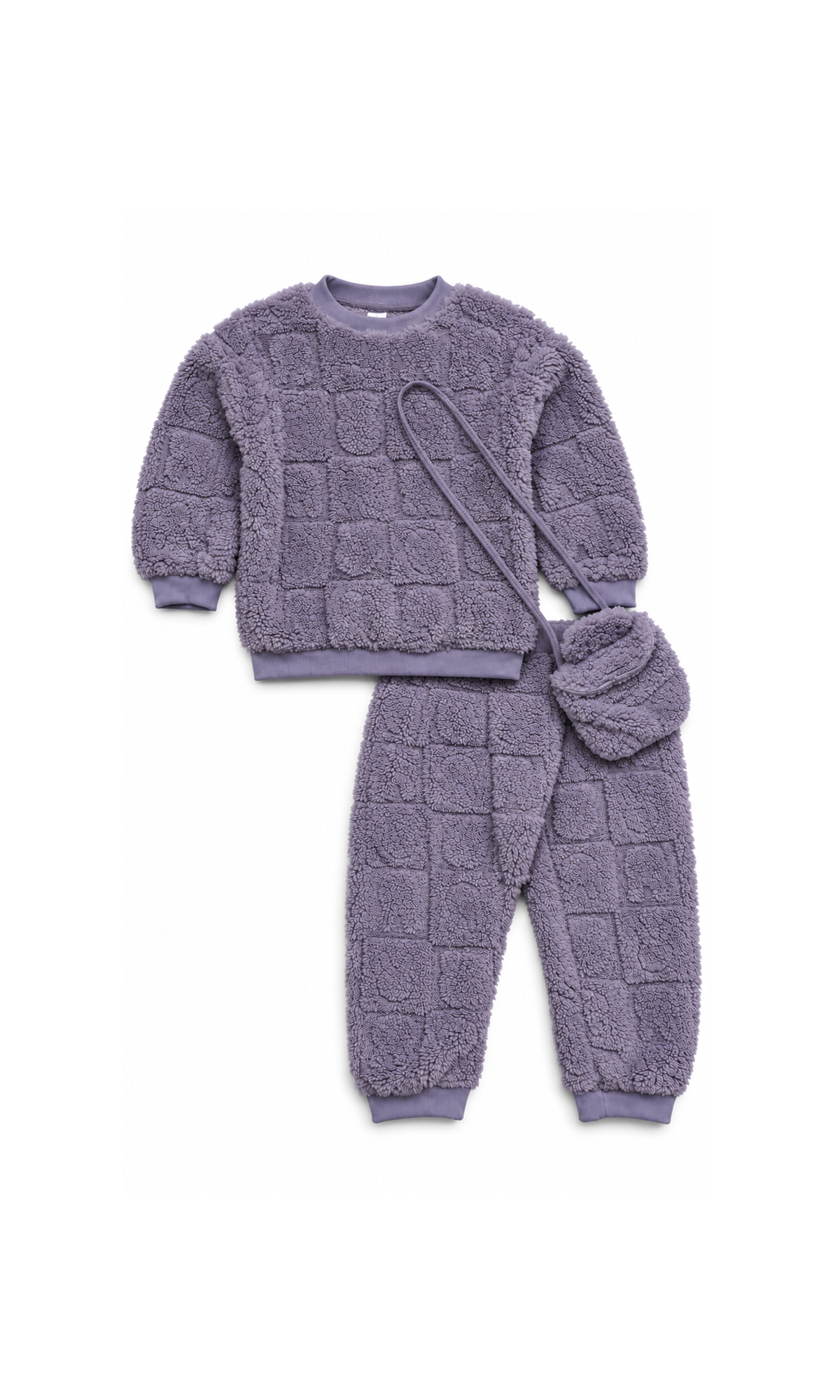 Girls 3-Piece Cozy Fleece Winter Suit with Bag Purple Textured