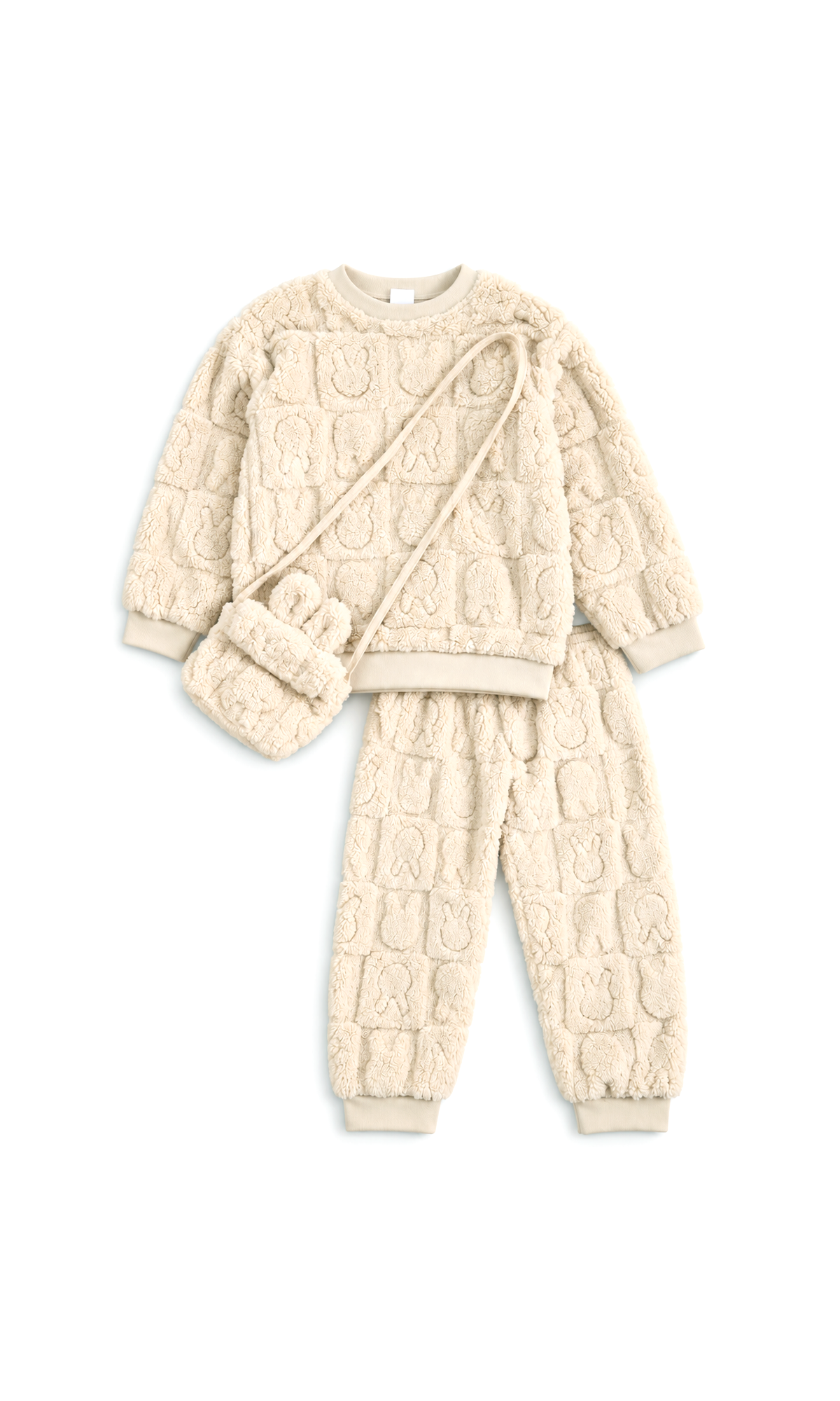 Girls 3-Piece Suit Cream Textured Design with Bag