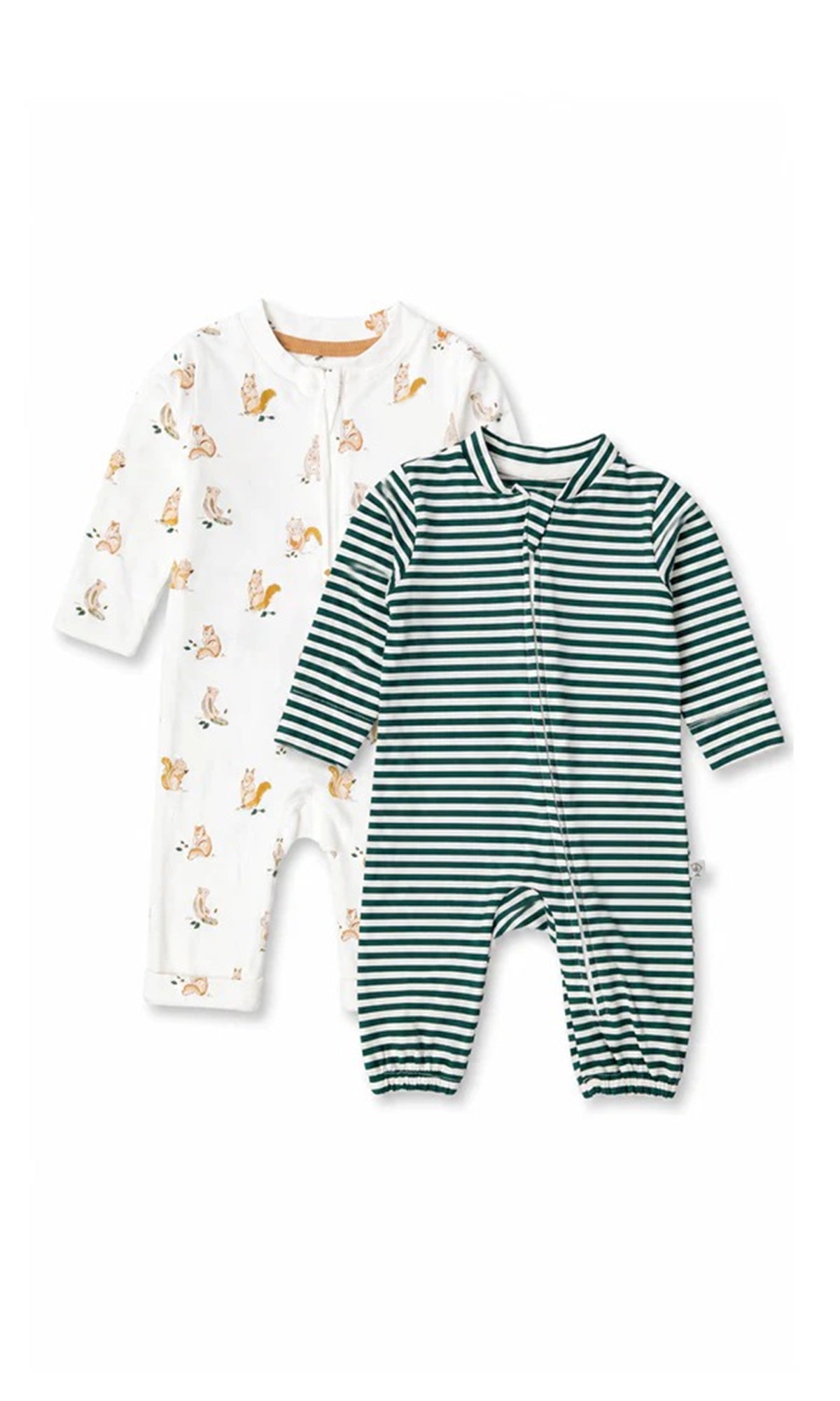 Baby Full-Sleeve Zip Romper Off-White Squirrel Print