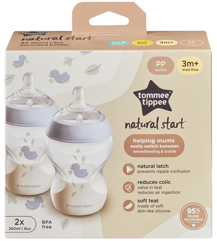 Natural Start Decor PP Bottle with M Teat Pack Of 2 260ML - 423915
