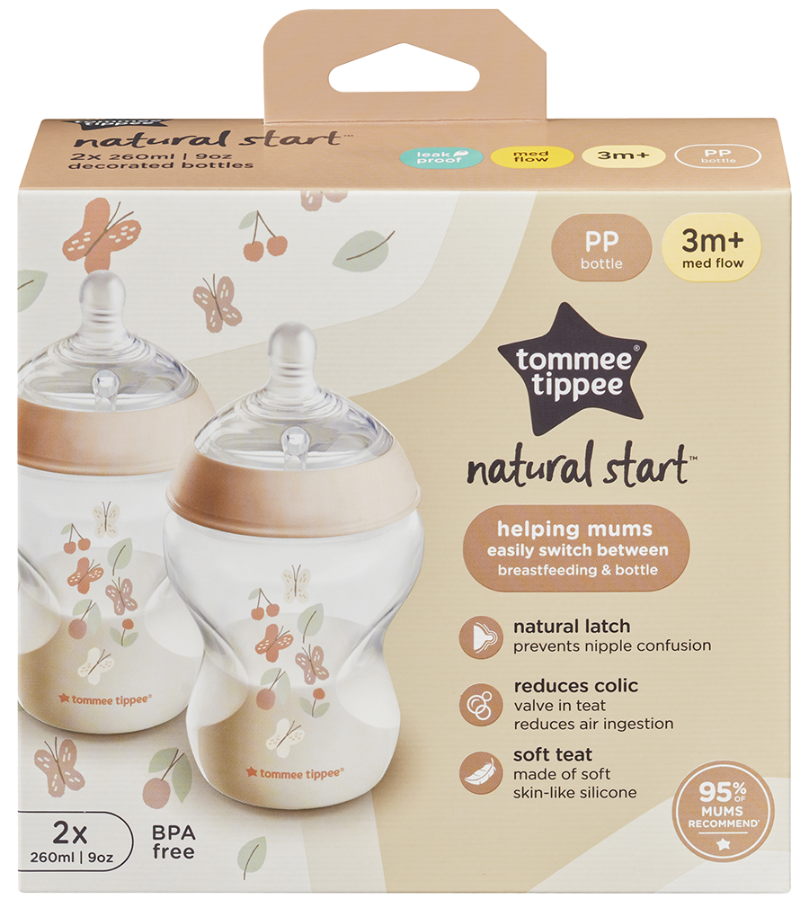 Natural Start Decor PP Bottle with M Teat Pack Of 2 260ML - 423916