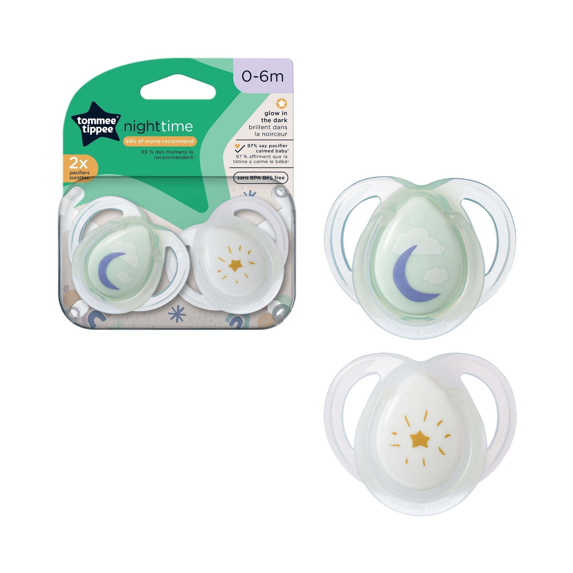 Night Time Soother 2-PK Tommee Tippee 0-6M - 433380